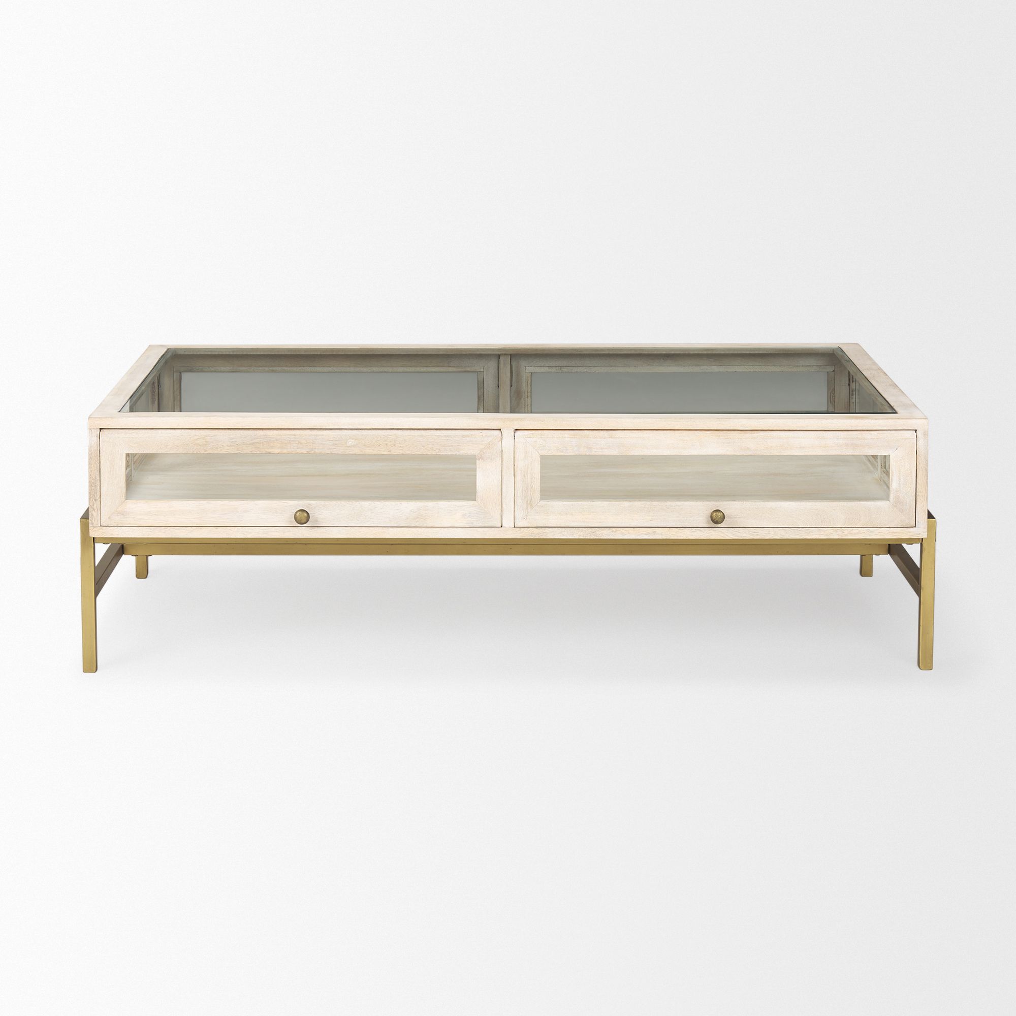 Mercana Arelius Rectangular Coffee Table with Gold Metal Base - White