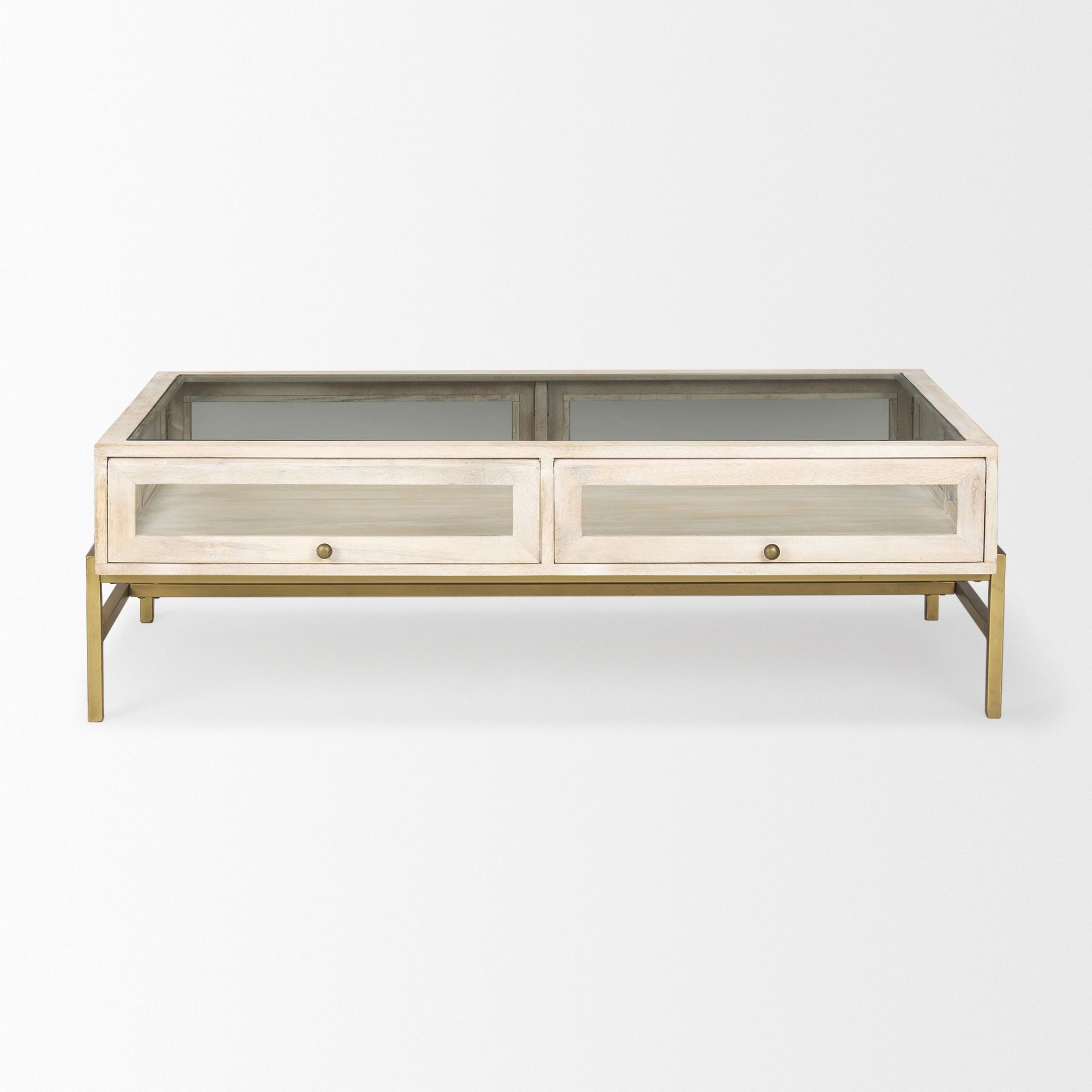 Mercana Arelius Rectangular Coffee Table with Gold Metal Base - White