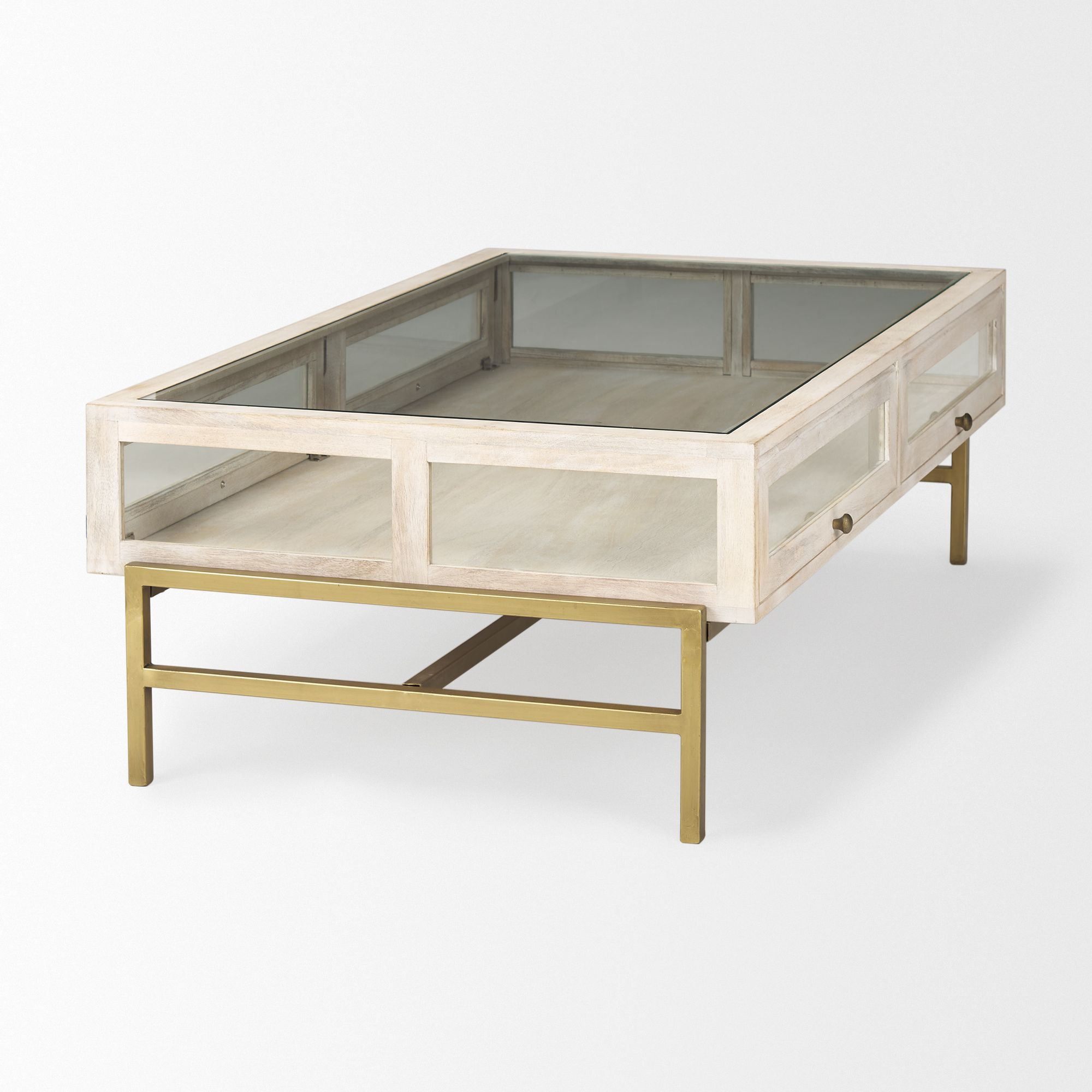 Mercana Arelius Rectangular Coffee Table with Gold Metal Base - White