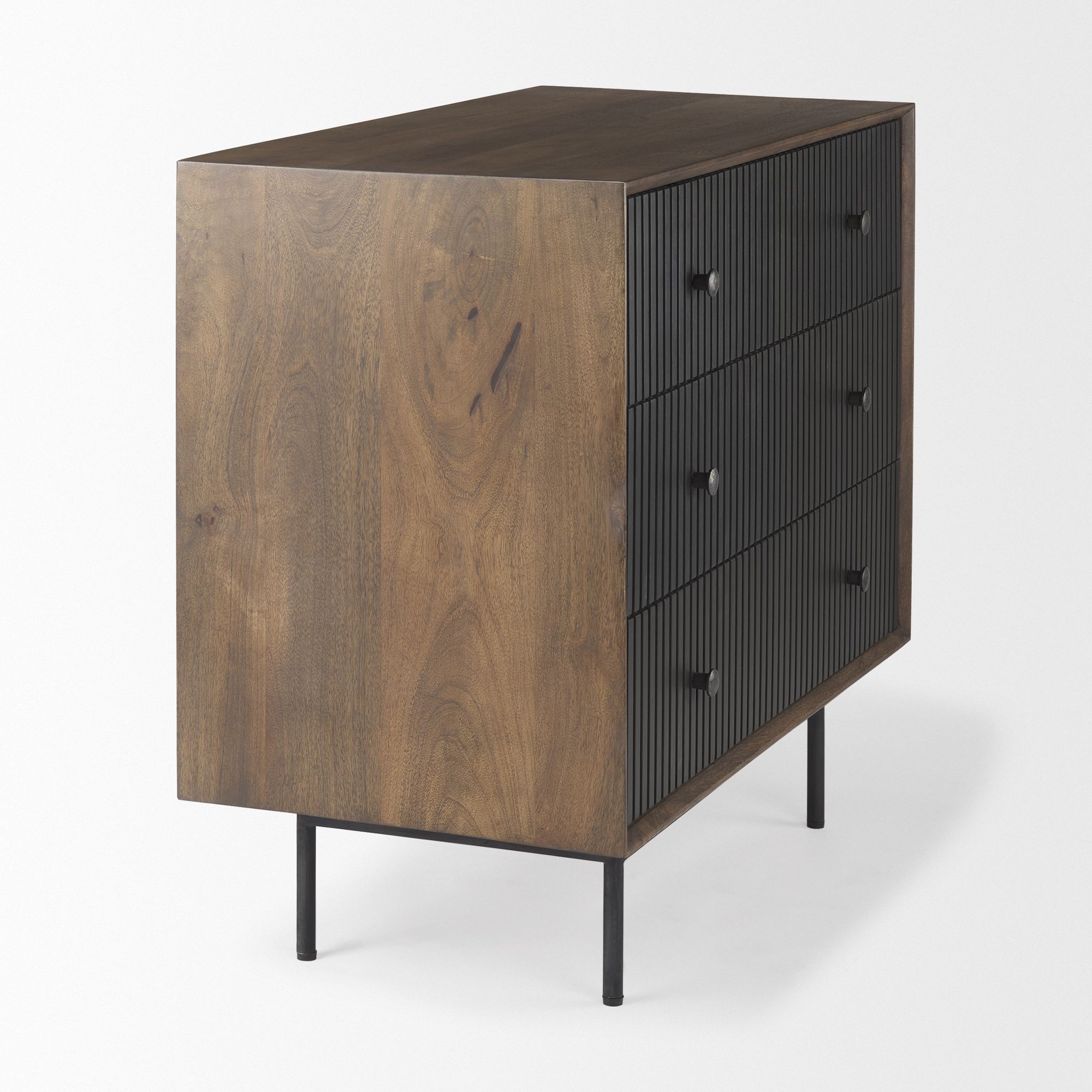 Mercana - Grace Medium Brown Wood with Black Metal Frame 3 Drawer Accent Cabinet