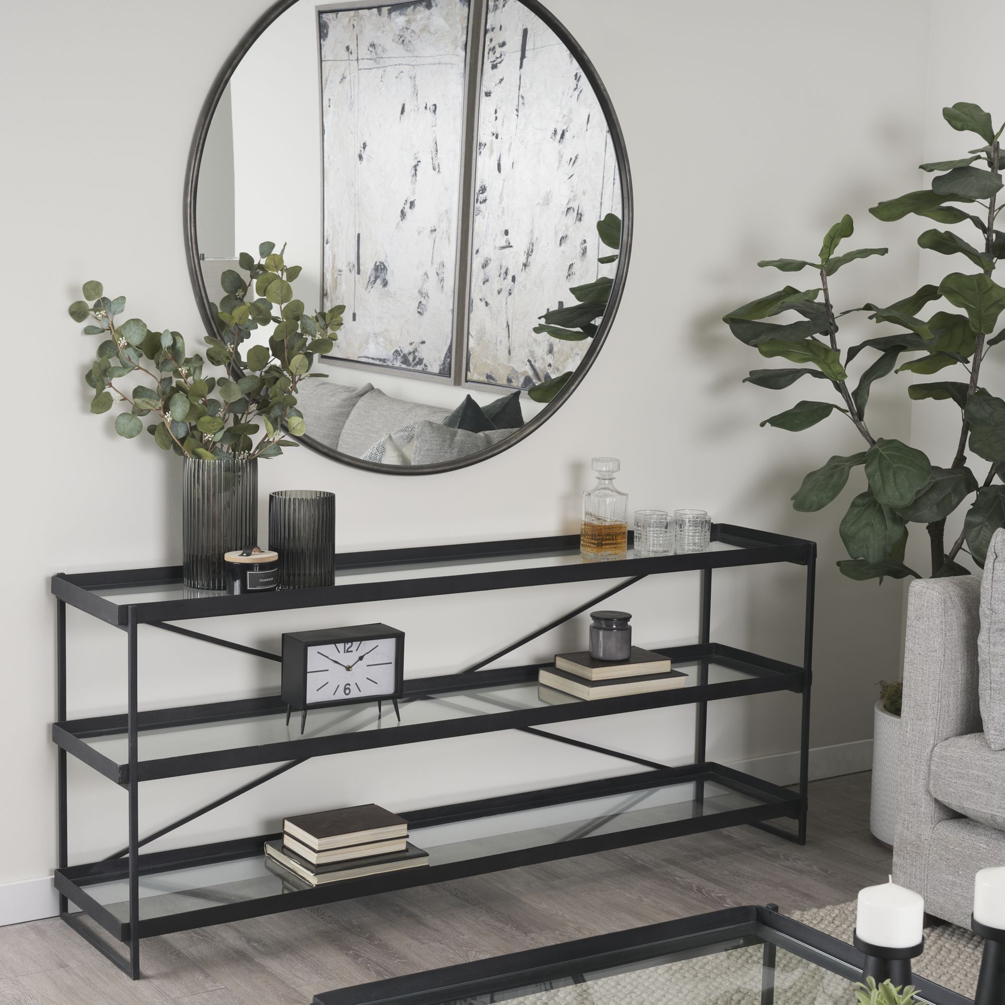 Mercana Trey Console Table with Glass - Black