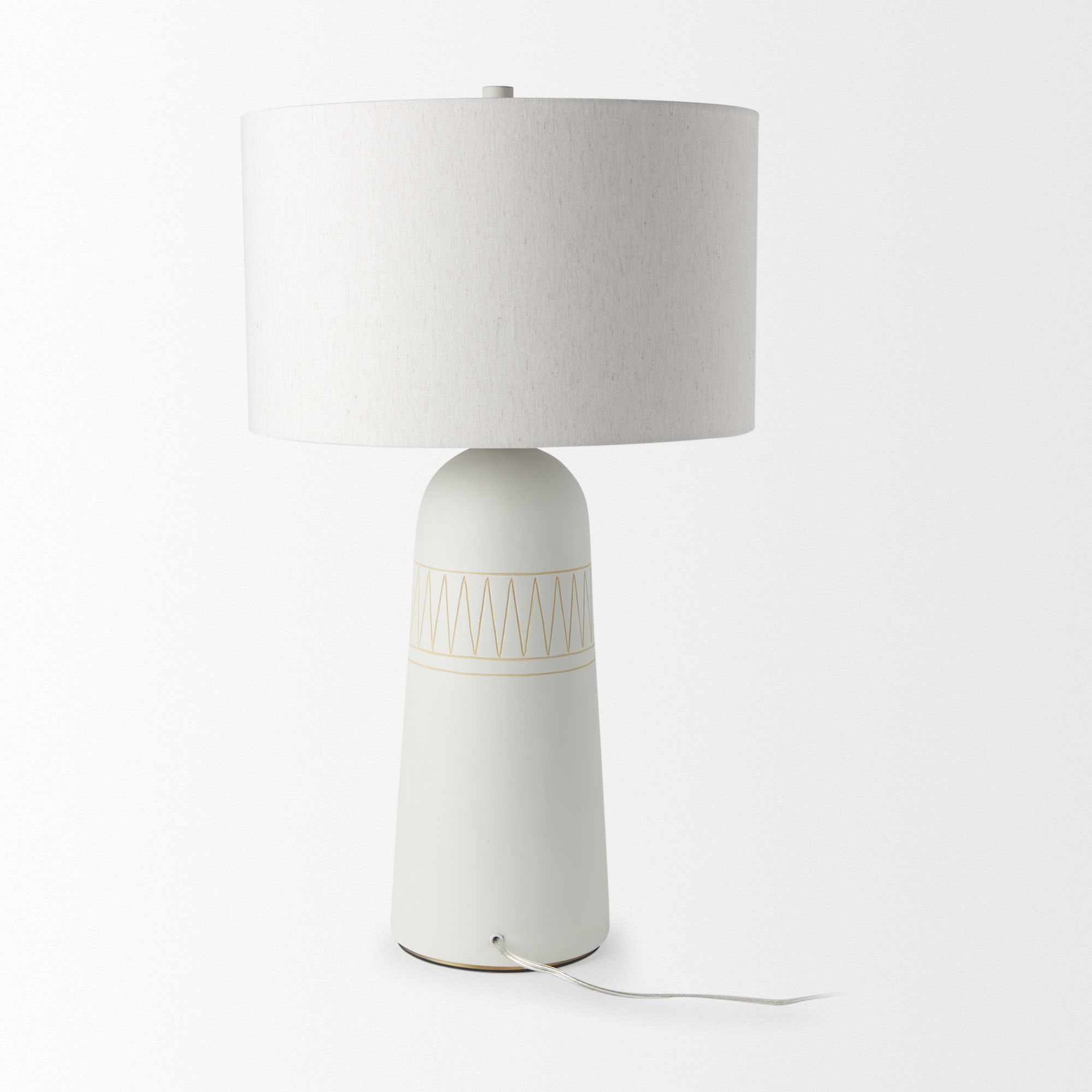 Mercana Javier Table Lamp with Cream Fabric Shade - White