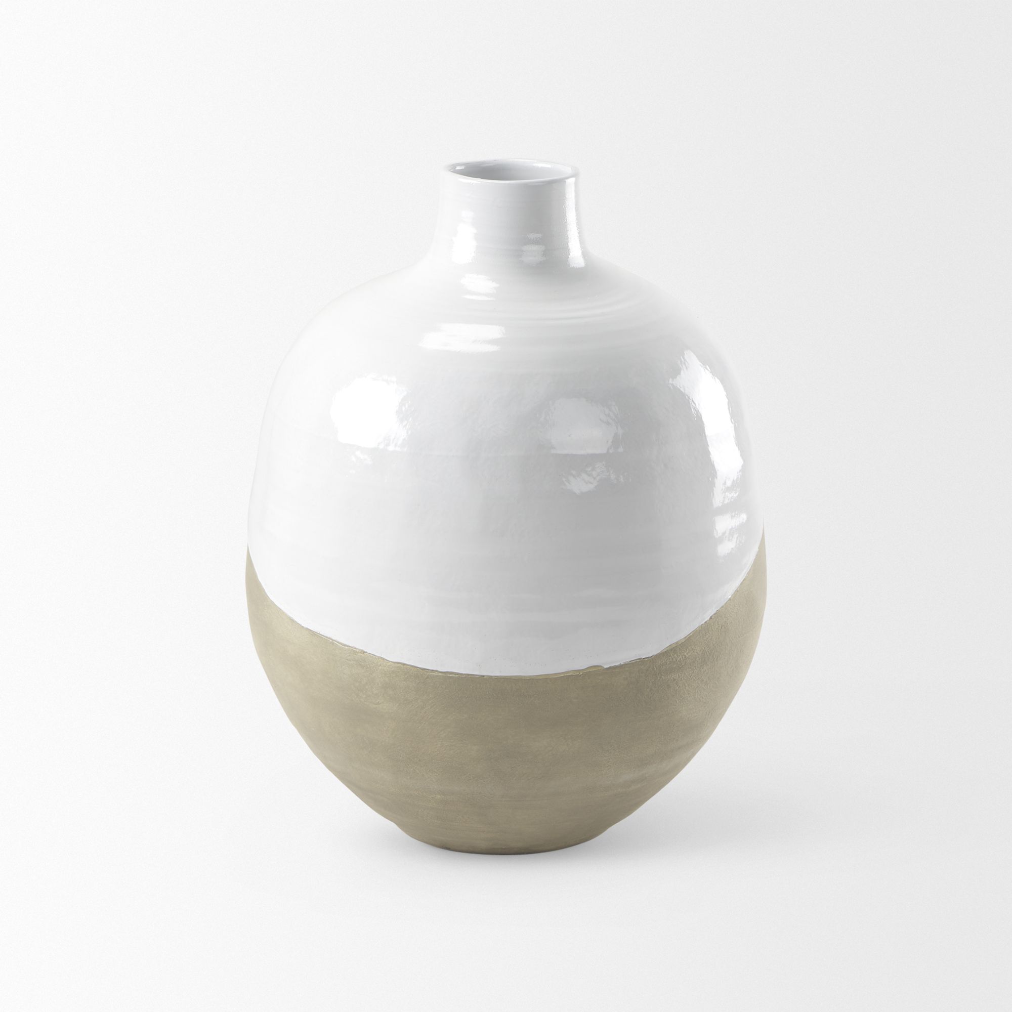 Mercana Amos Small Blocked Ceramic Floor Vase - White/Beige