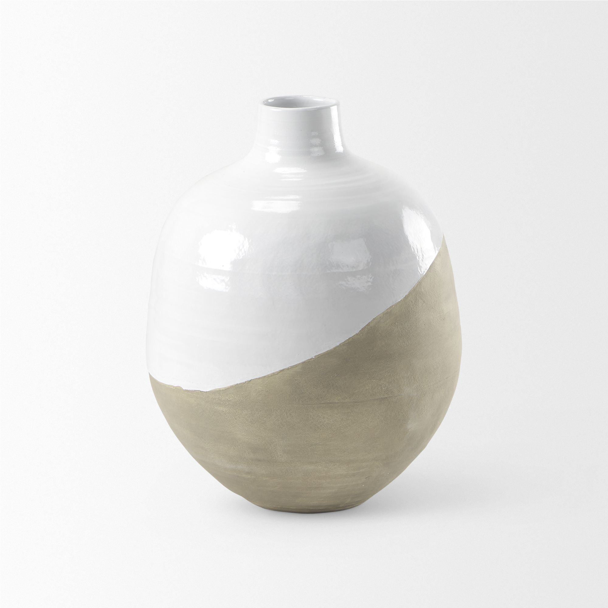 Mercana Amos Small Blocked Ceramic Floor Vase - White/Beige