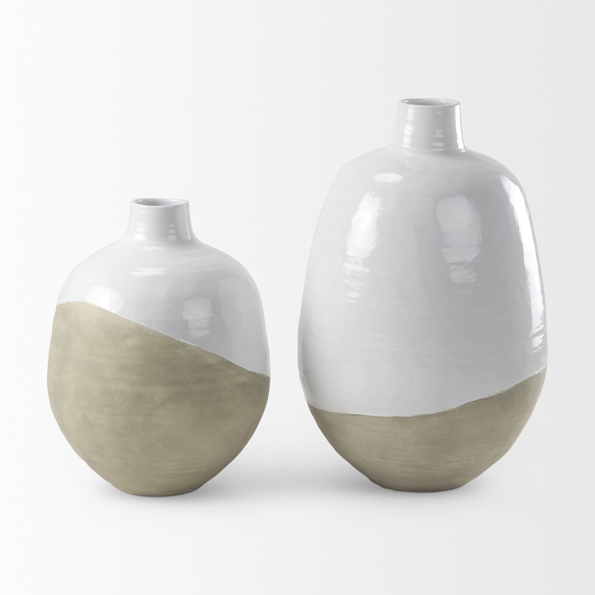 Mercana Amos Small Blocked Ceramic Floor Vase - White/Beige