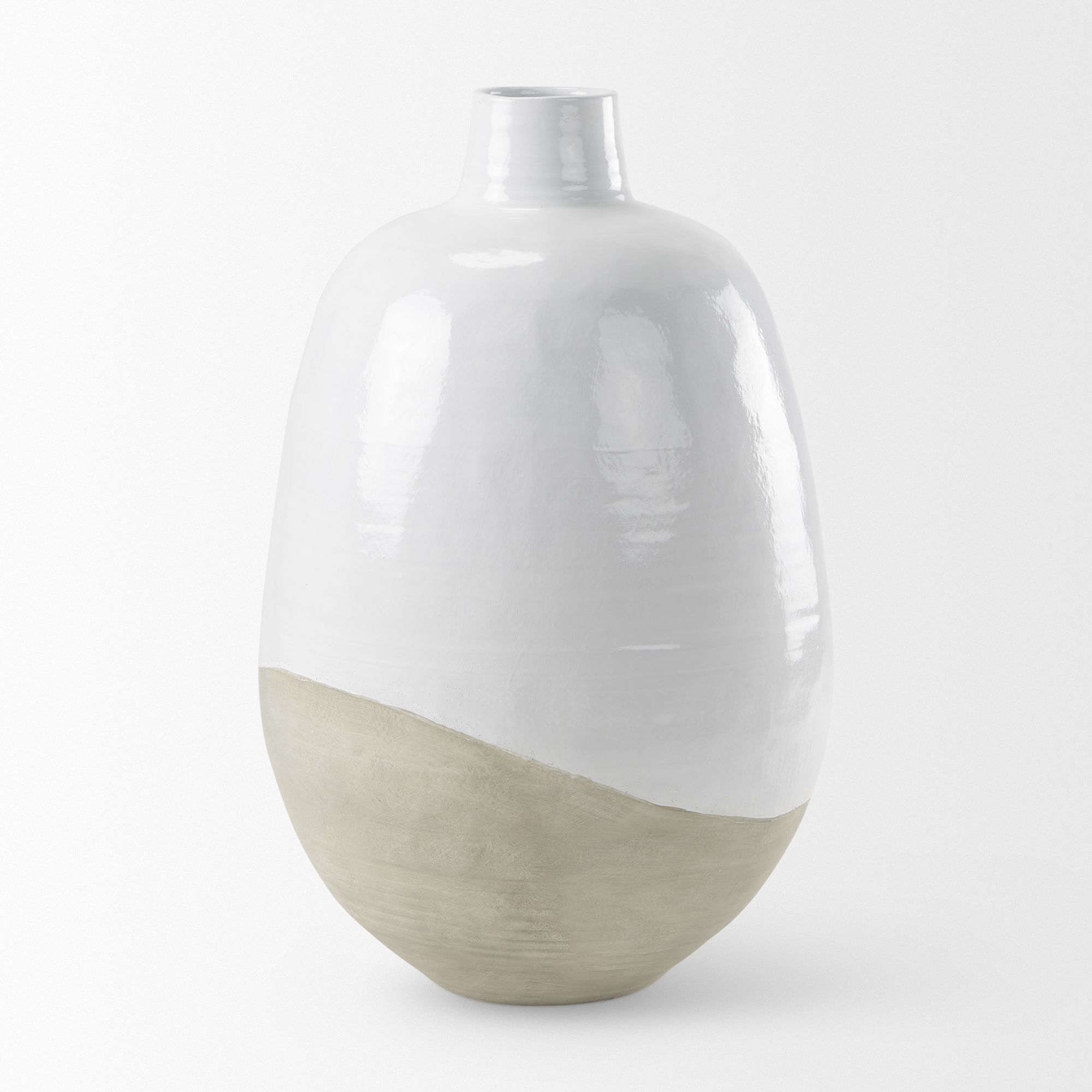 Mercana Amos Large Blocked Ceramic Floor Vase - White/Beige