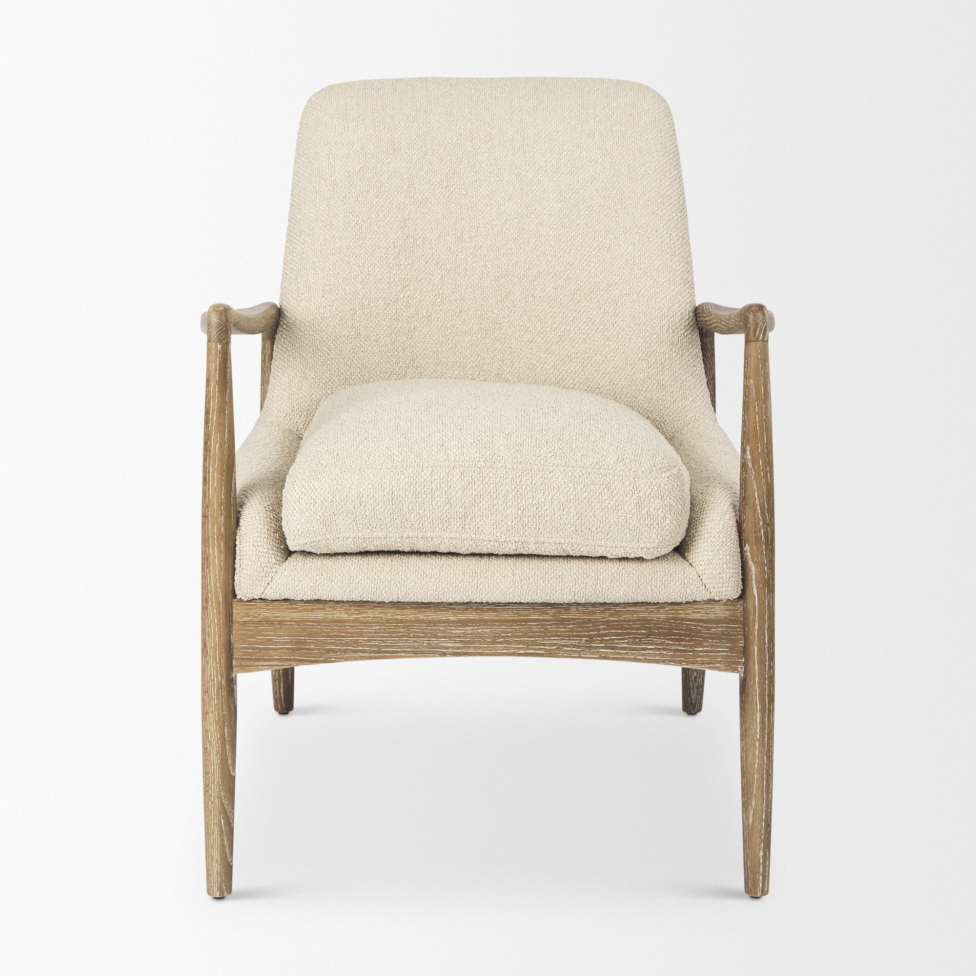 Mercana Westan Accent Chair with Light Brown Wood Legs - Cream, Boucle