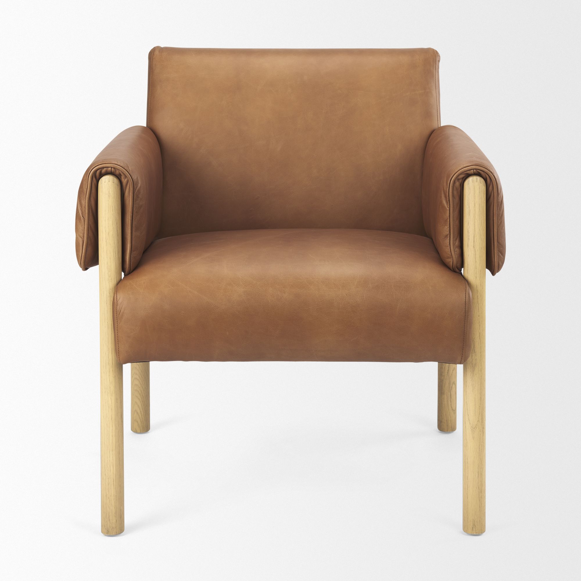 Mercana Ashton Accent Chair with Light Wood Legs - Brown, Leather