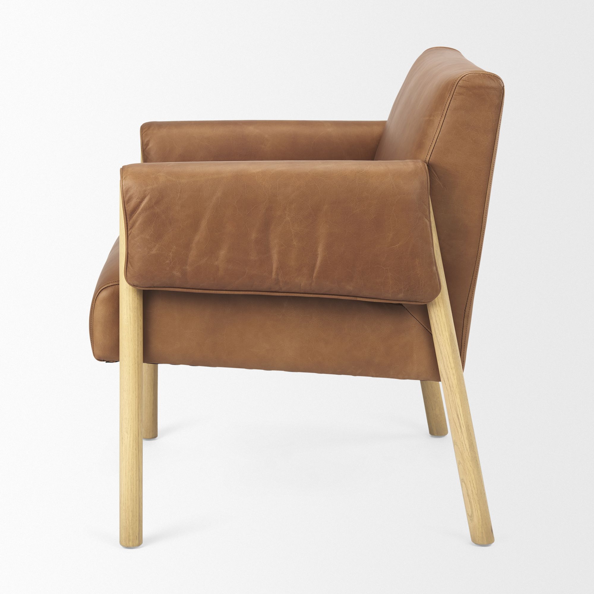 Mercana Ashton Accent Chair with Light Wood Legs - Brown, Leather