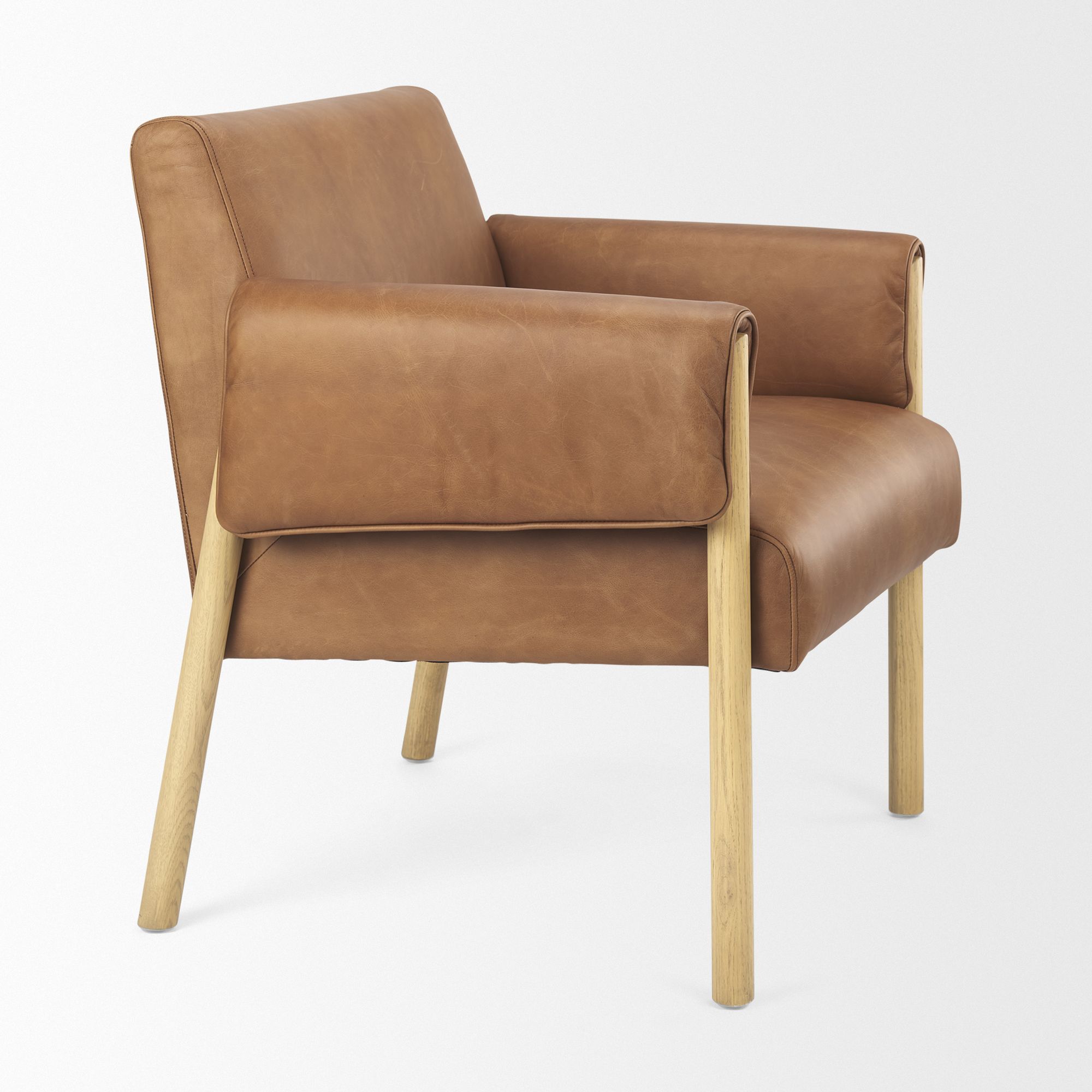 Mercana Ashton Accent Chair with Light Wood Legs - Brown, Leather