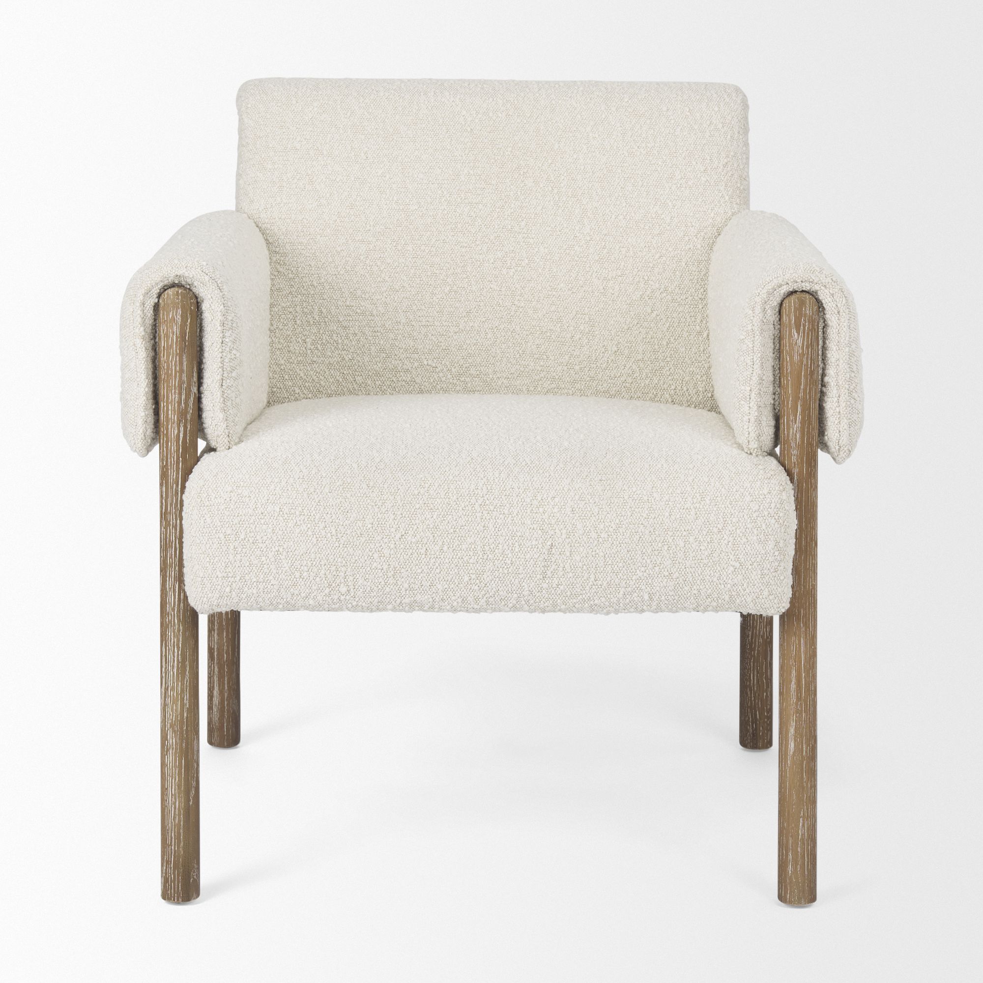 Mercana Ashton Accent Chair with Brown Wood Legs - Cream/Brown, Boucle Fabric