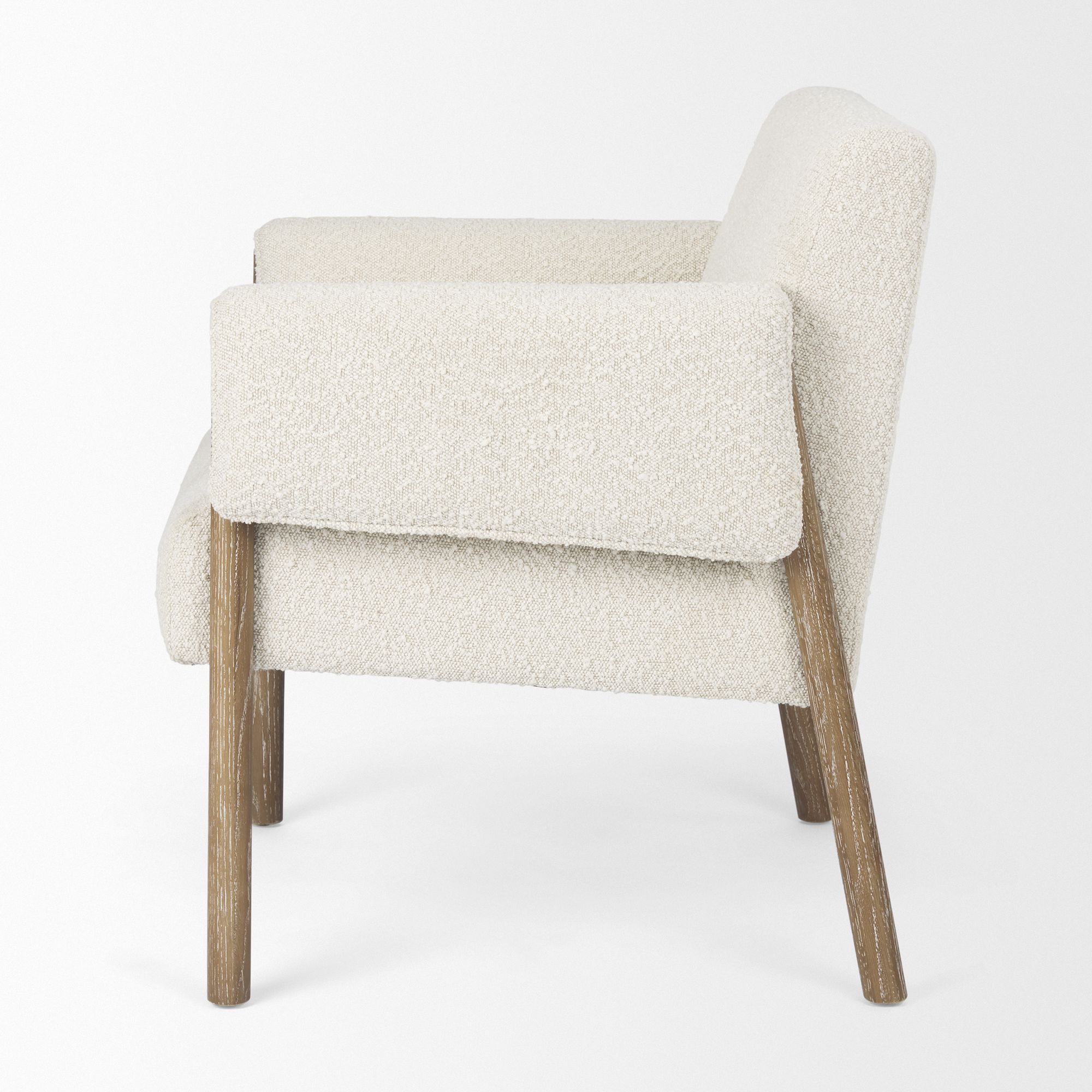 Mercana Ashton Accent Chair with Brown Wood Legs - Cream/Brown, Boucle Fabric