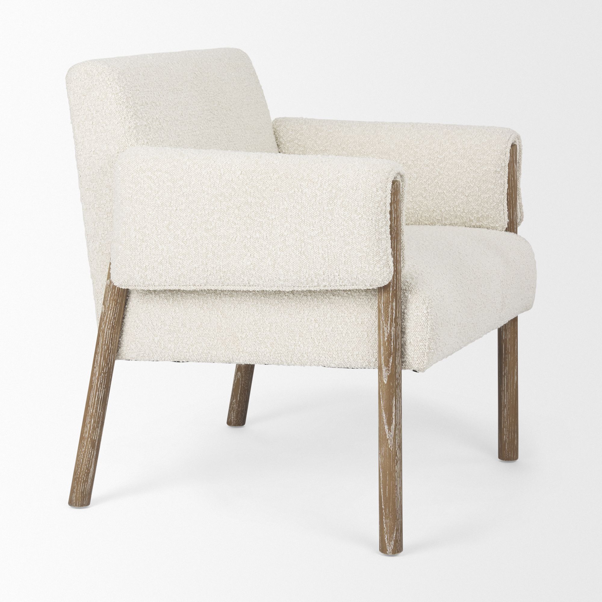 Mercana Ashton Accent Chair with Brown Wood Legs - Cream/Brown, Boucle Fabric