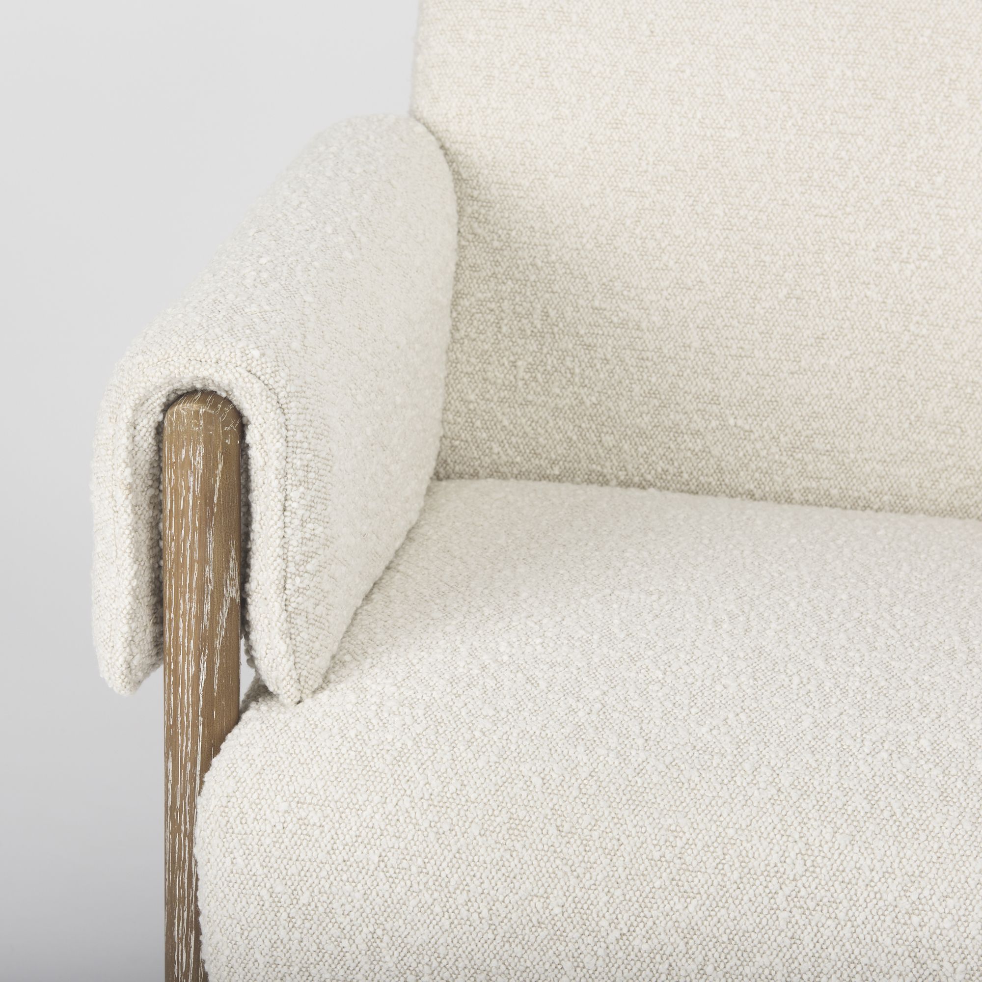 Mercana Ashton Accent Chair with Brown Wood Legs - Cream/Brown, Boucle Fabric