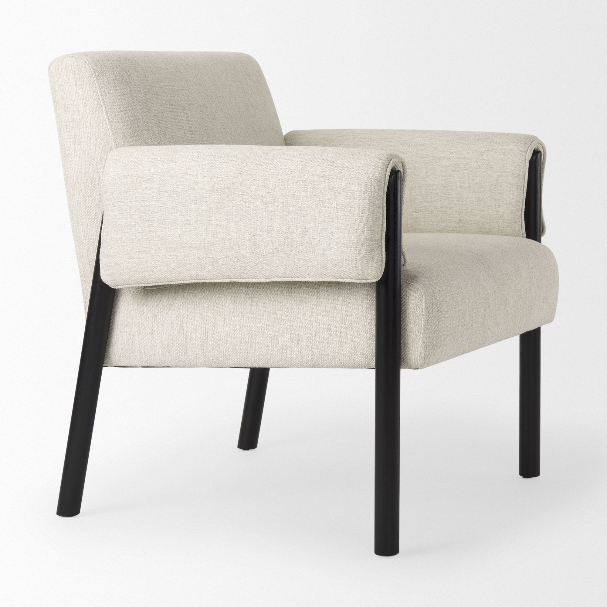 Mercana Ashton Accent Chair with Black Wood Legs - Cream/Black, Twill Fabric