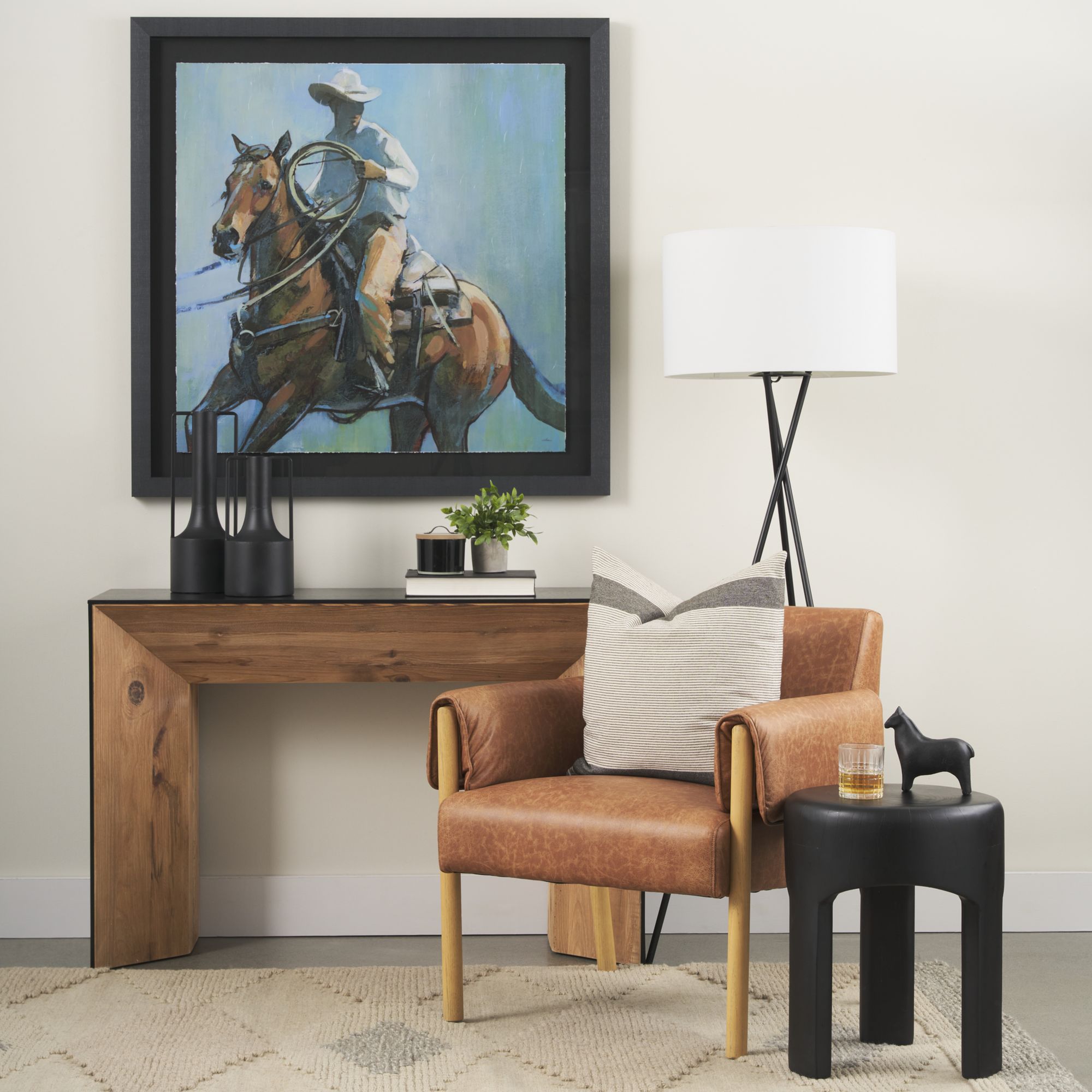 Mercana Ashton Accent Chair with Light Wood Legs - Brown, Faux Leather