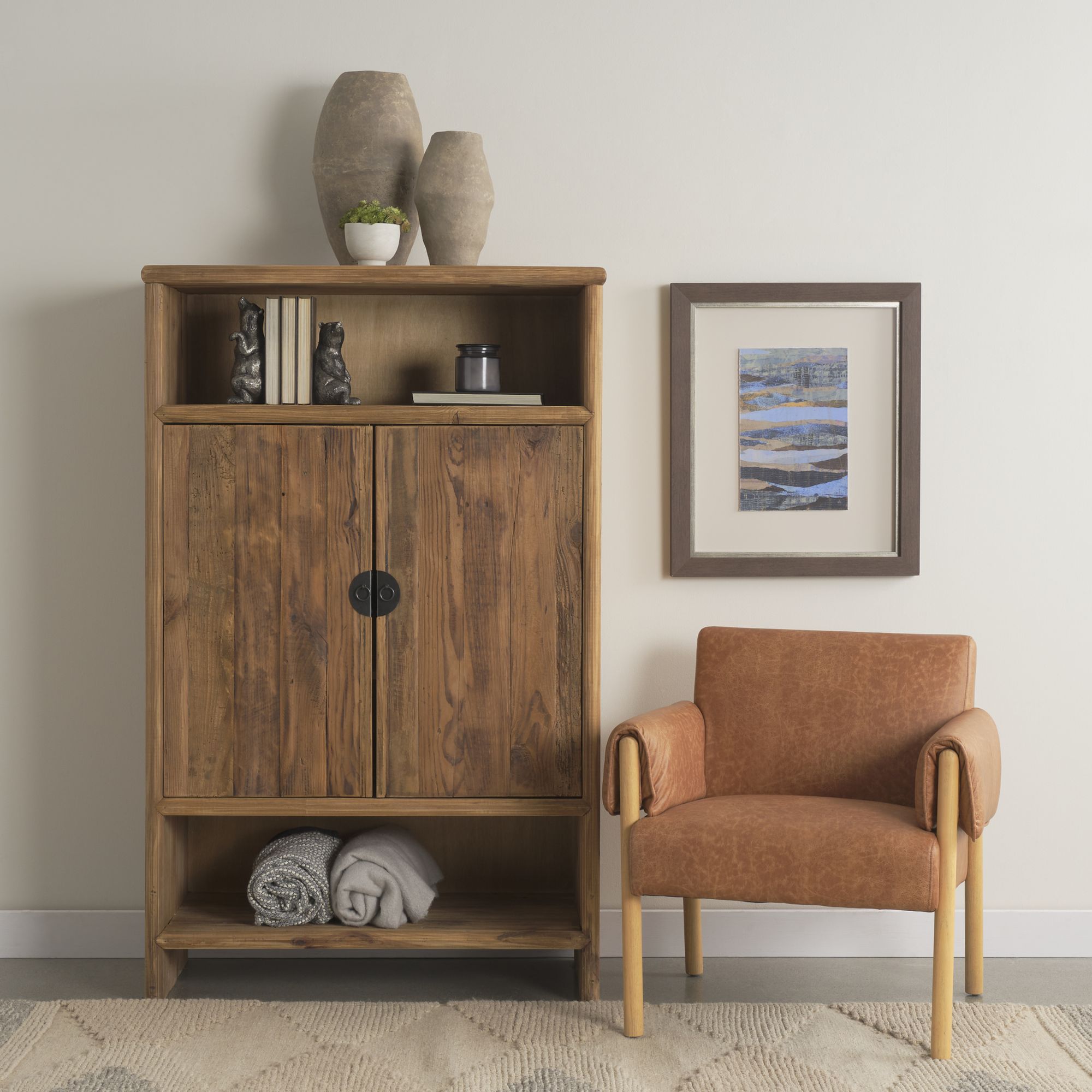 Mercana Ashton Accent Chair with Light Wood Legs - Brown, Faux Leather