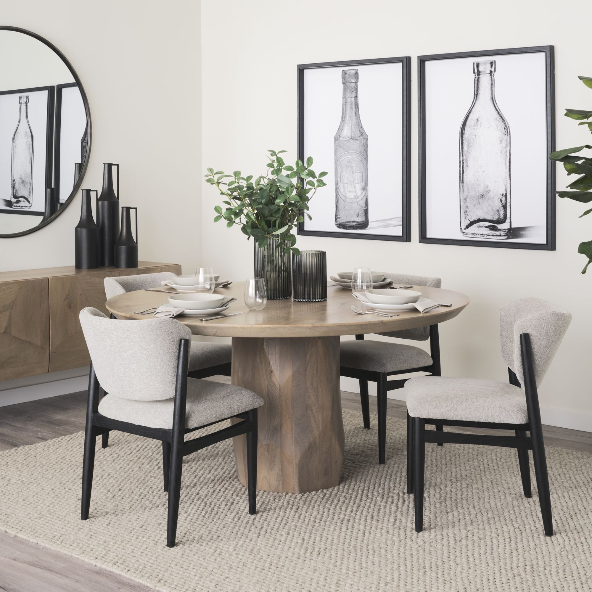 Mercana Cline Dining Chair with Black Wood - Gray