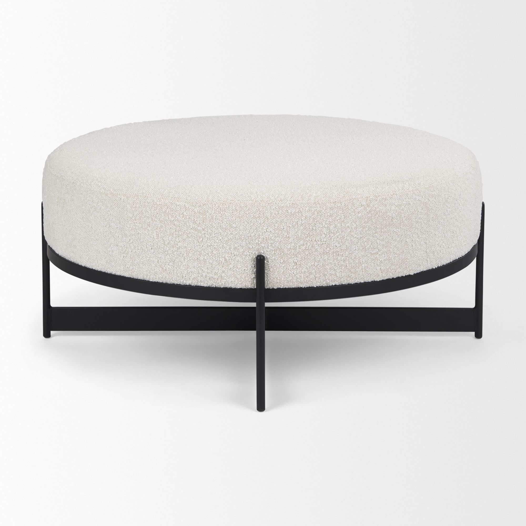 Mercana Amelia Large Ottoman with Black Metal - Cream/Black, Boucle