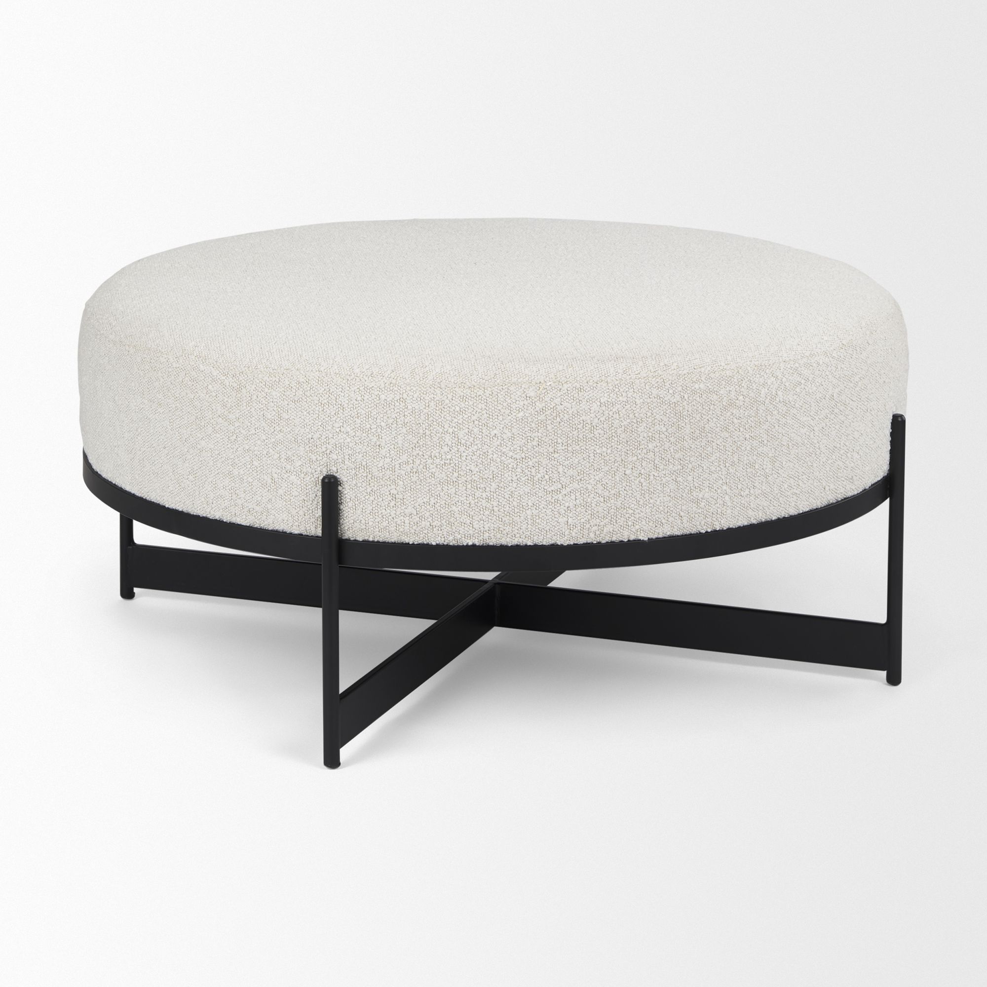 Mercana Amelia Large Ottoman with Black Metal - Cream/Black, Boucle