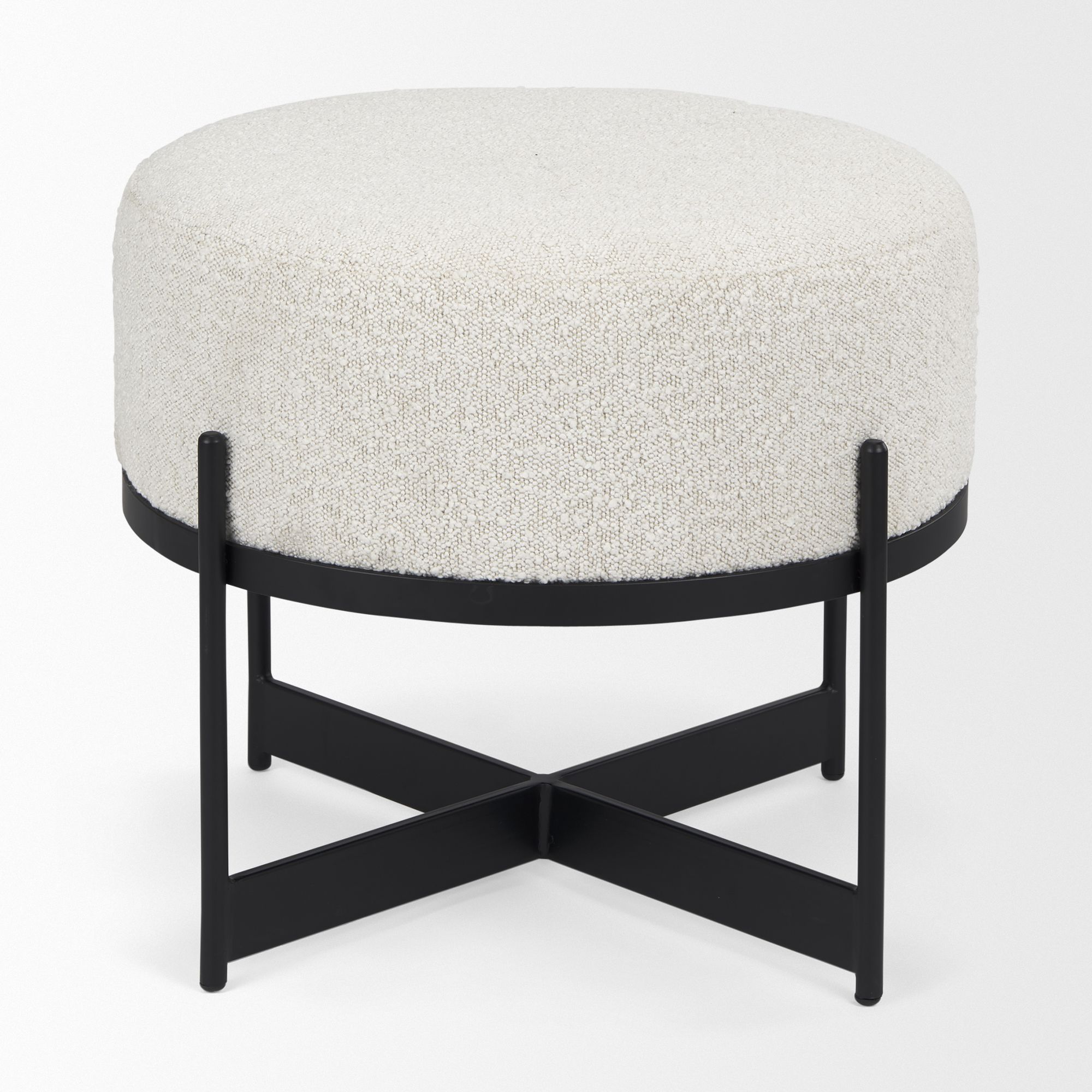 Mercana Amelia Small Ottoman with Black Metal - Cream/Black, Boucle