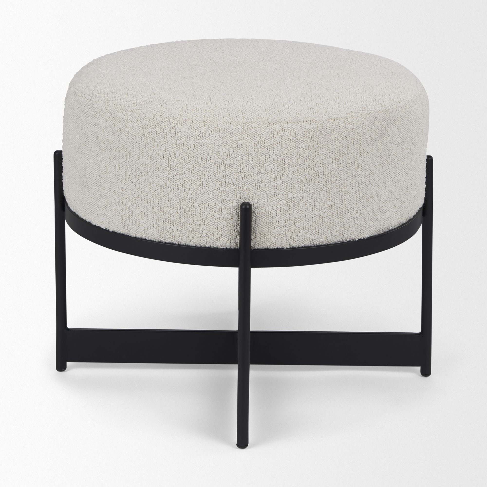 Mercana Amelia Small Ottoman with Black Metal - Cream/Black, Boucle