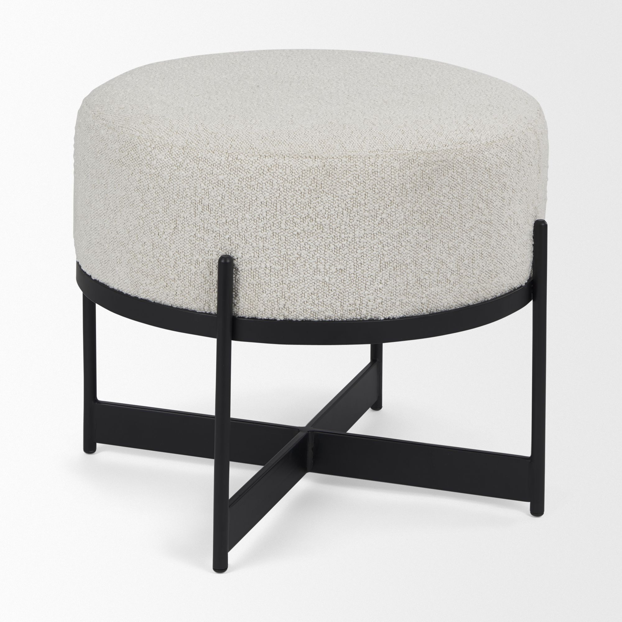 Mercana Amelia Small Ottoman with Black Metal - Cream/Black, Boucle