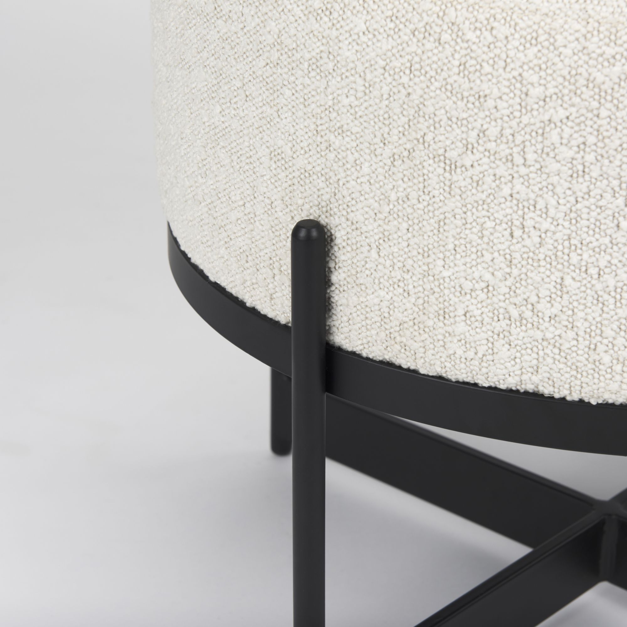 Mercana Amelia Small Ottoman with Black Metal - Cream/Black, Boucle