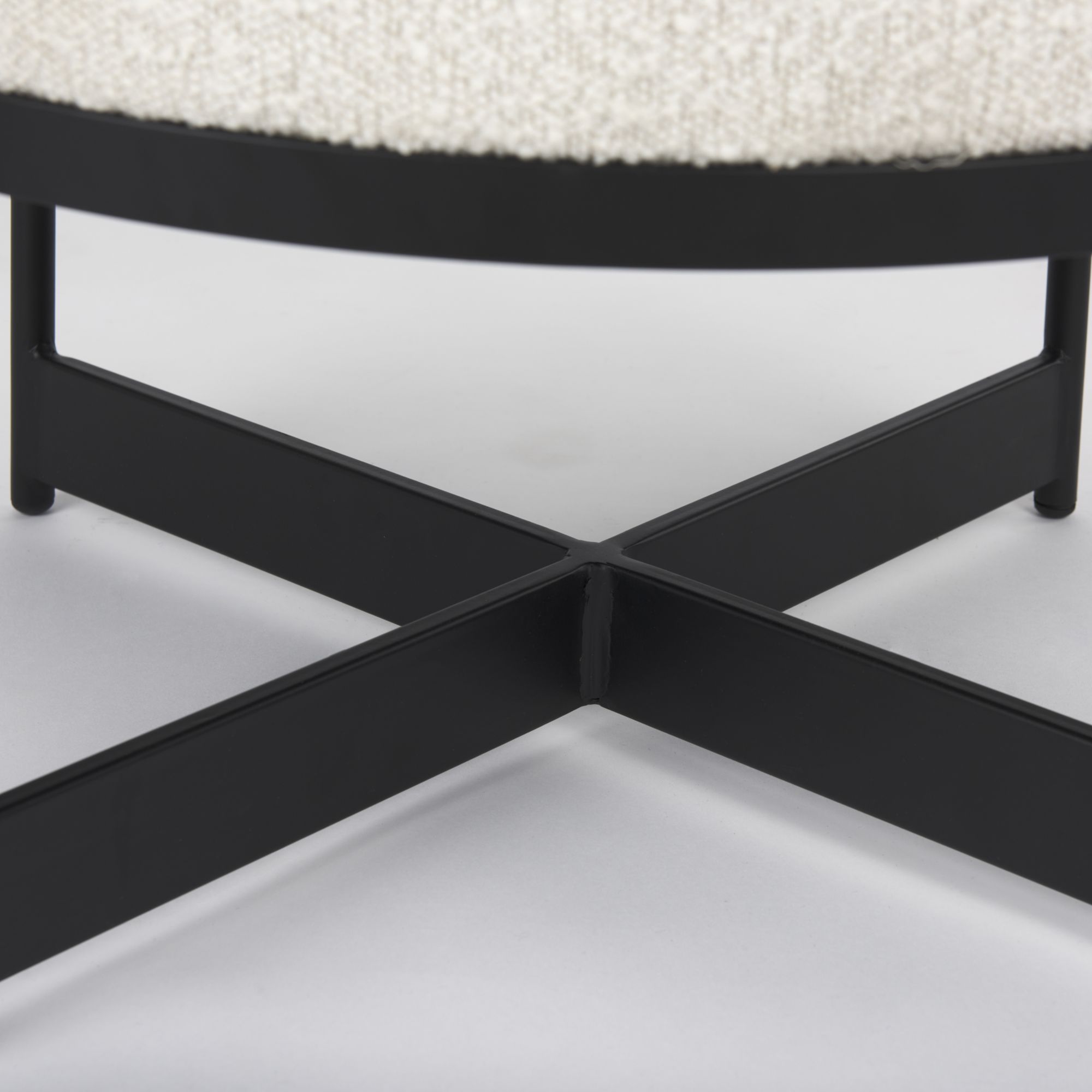 Mercana Amelia Small Ottoman with Black Metal - Cream/Black, Boucle