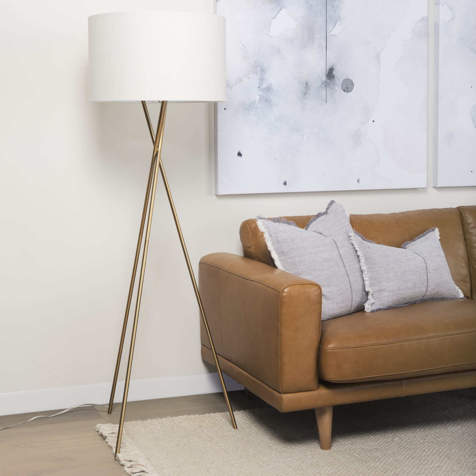 Mercana Ambrose Floor Lamp with Cream Fabric Shade - Gold