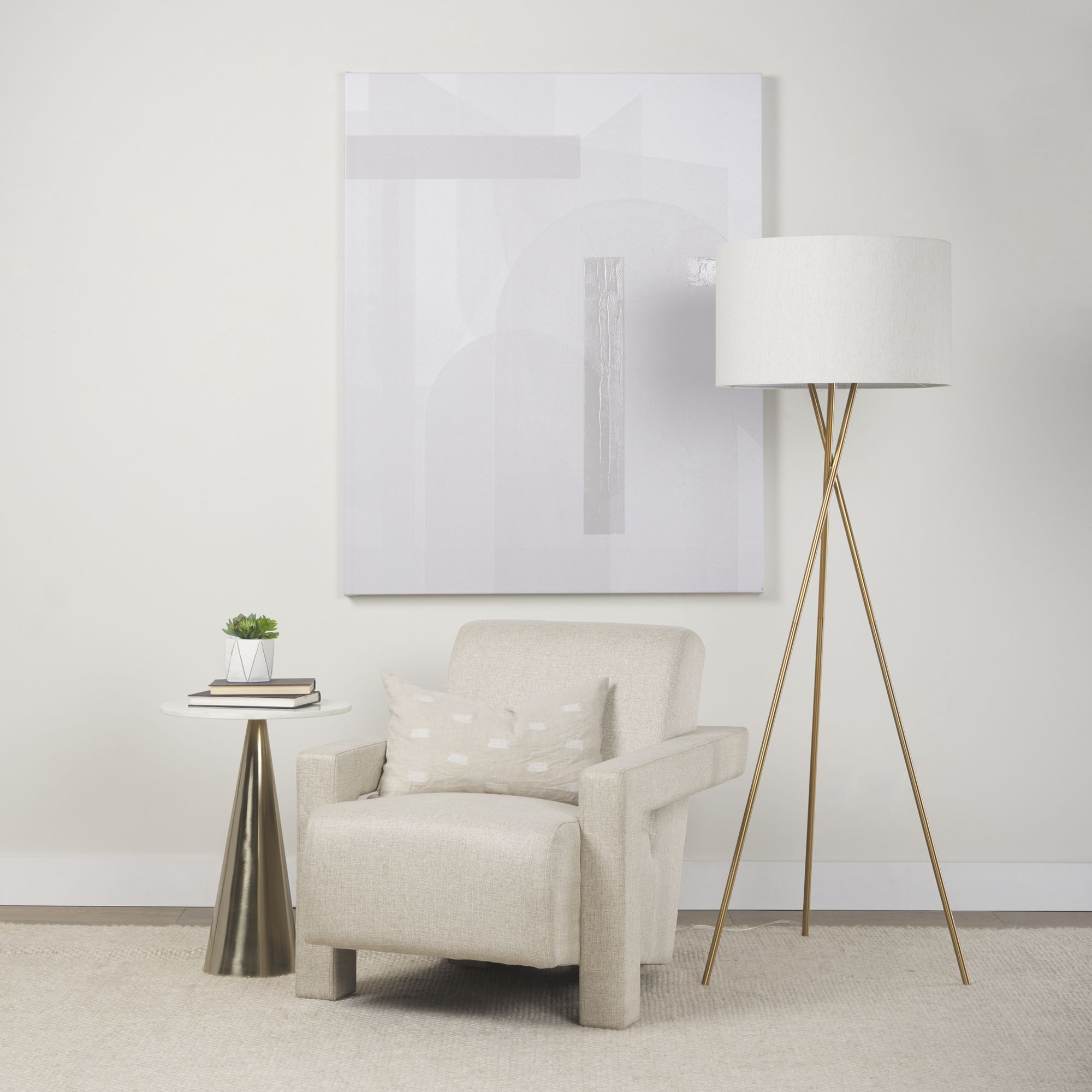 Mercana Ambrose Floor Lamp with Cream Fabric Shade - Gold