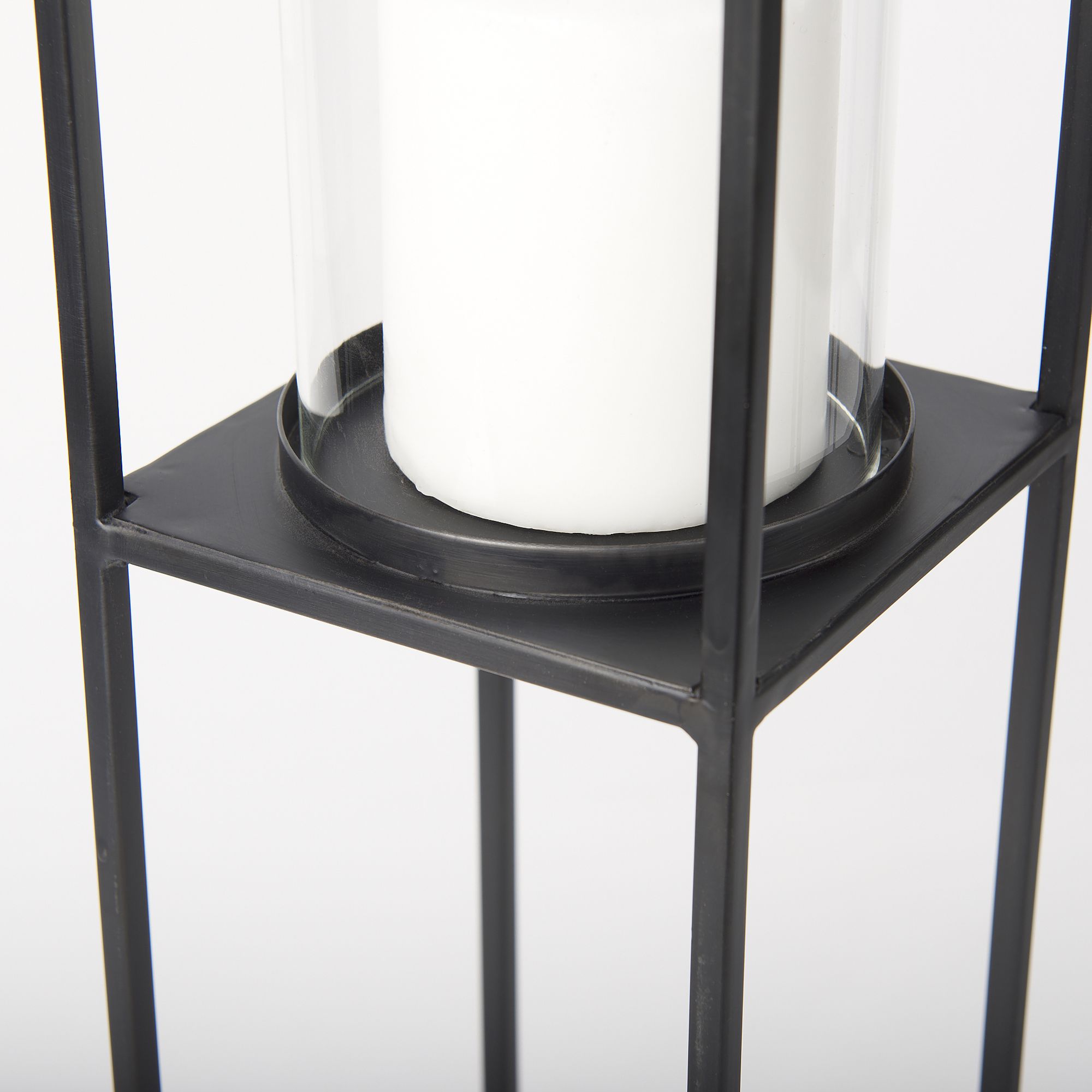 Mercana Cindy Metal and Hurricane Glass Pillar Tabletop Candle Holders (Set of 2) - Black