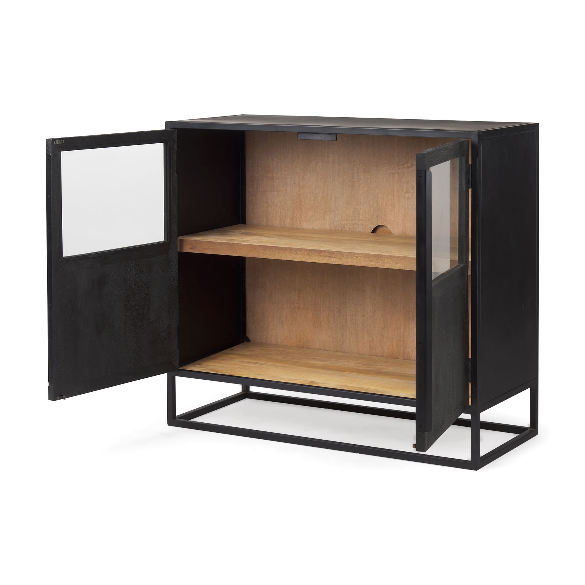 Mercana - Sloan Black Wood with Black Metal Frame Accent Cabinet