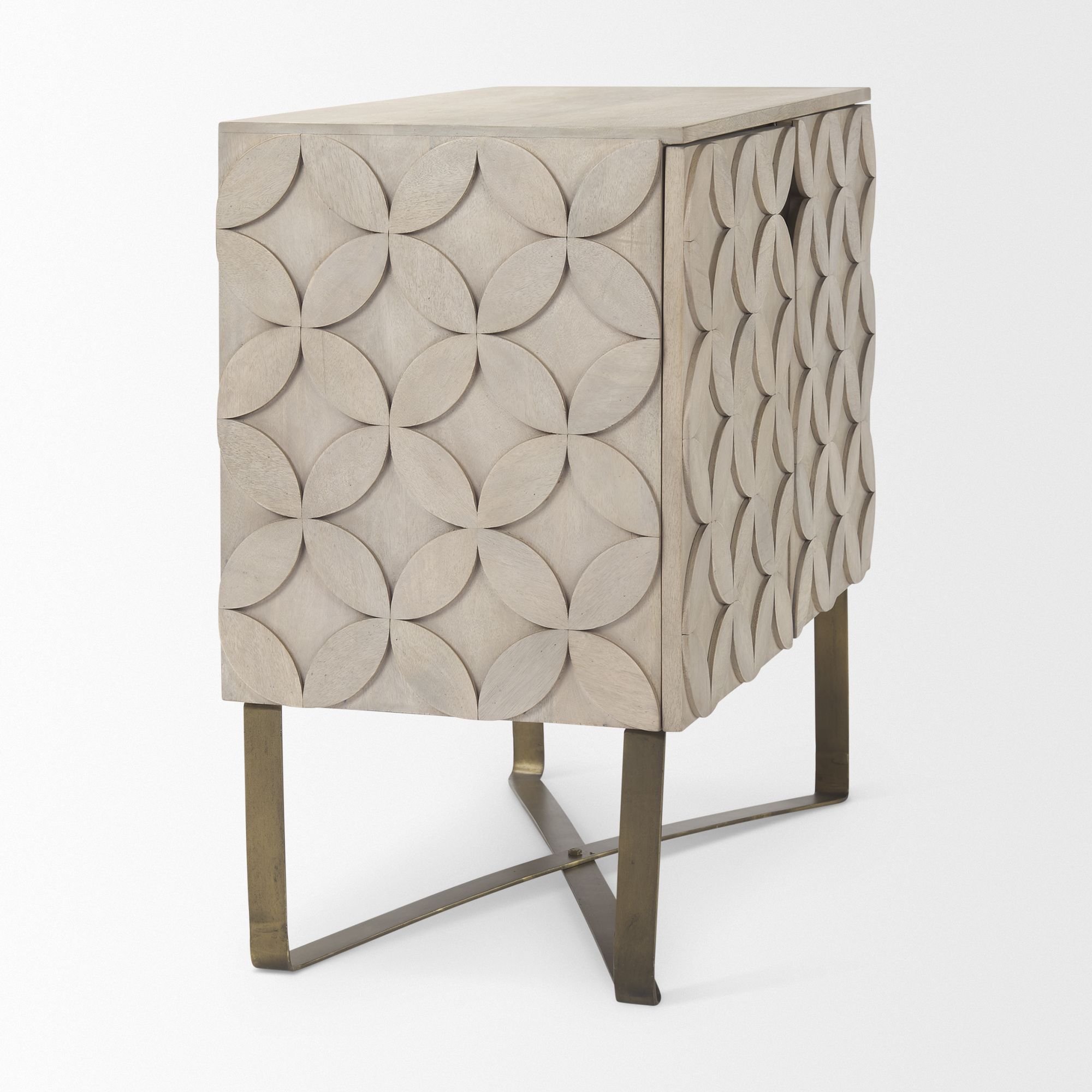 Mercana - Excelsior Light Brown Wood with Gold Iron Base Accent Cabinet