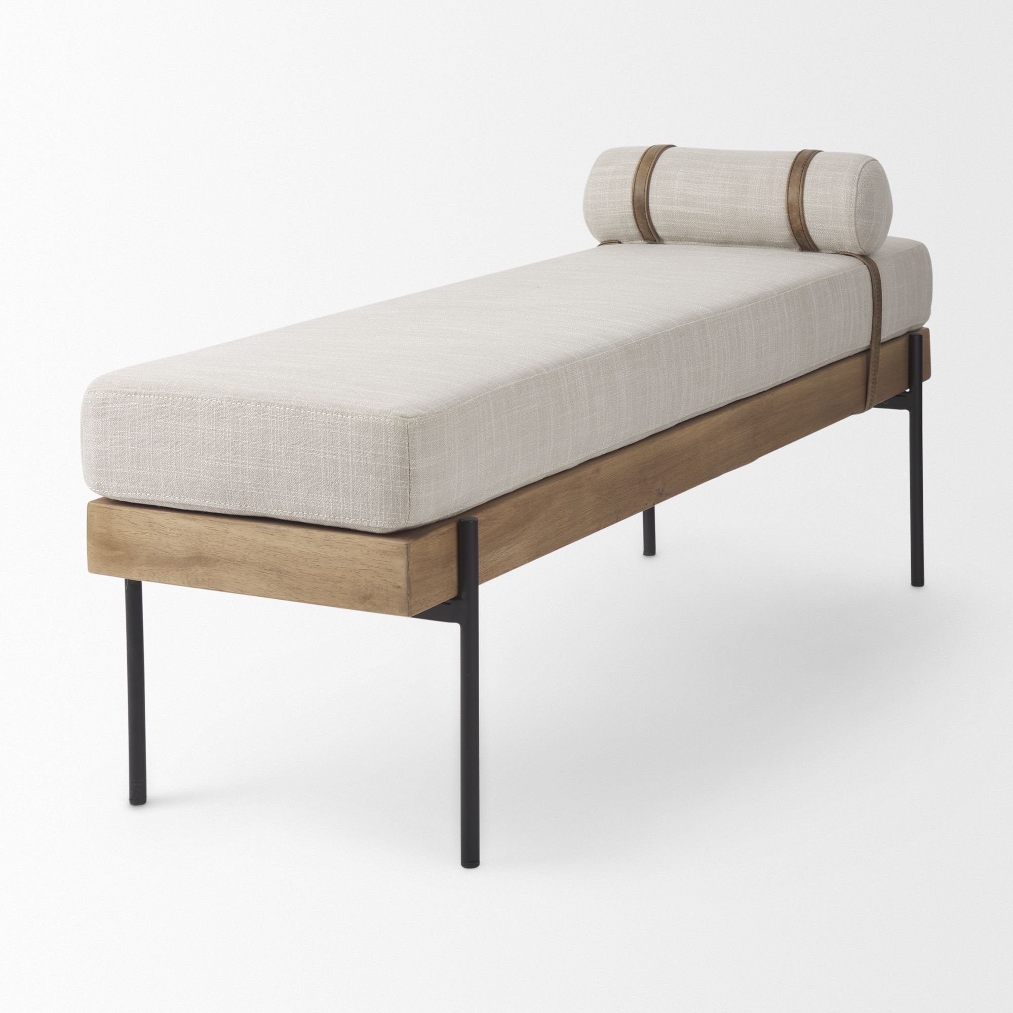 Mercana - Colburne Bench with Brown Wood in Cream