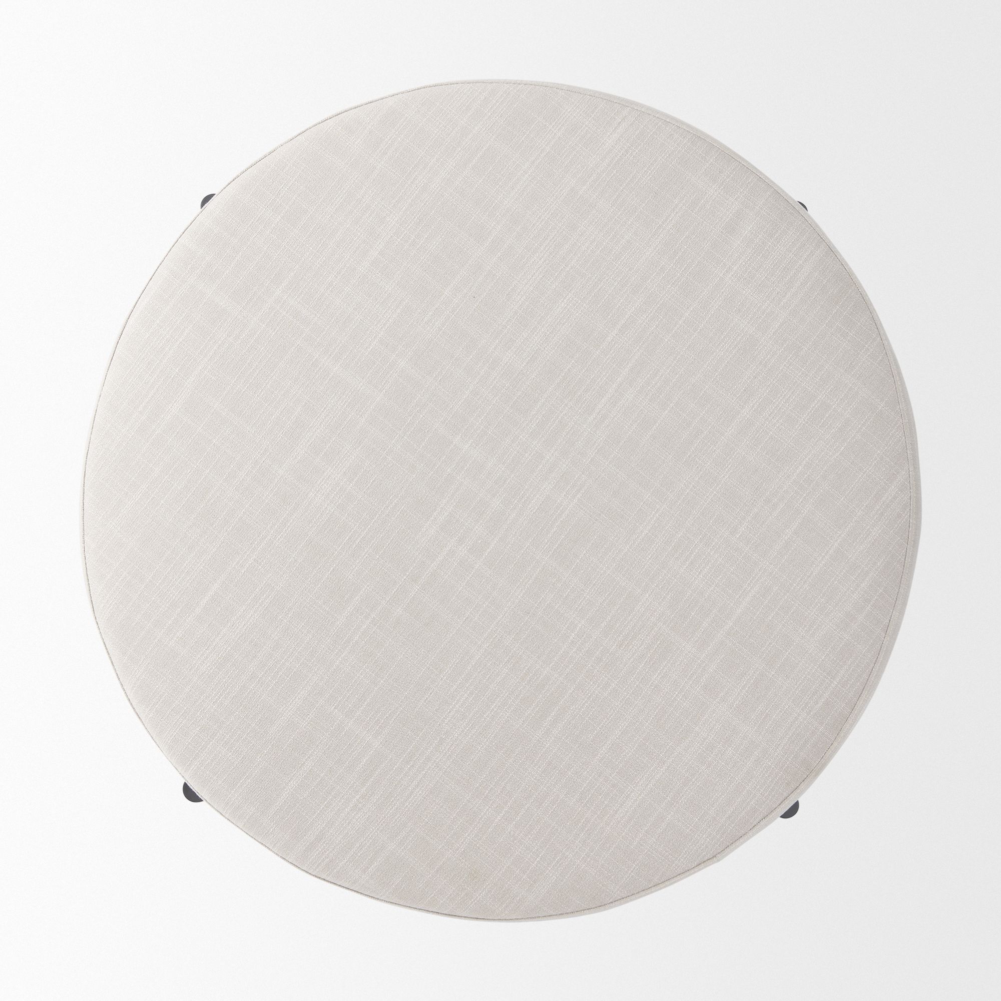 Mercana - Colburne Cream Fabric with Brown Wood Round Ottoman