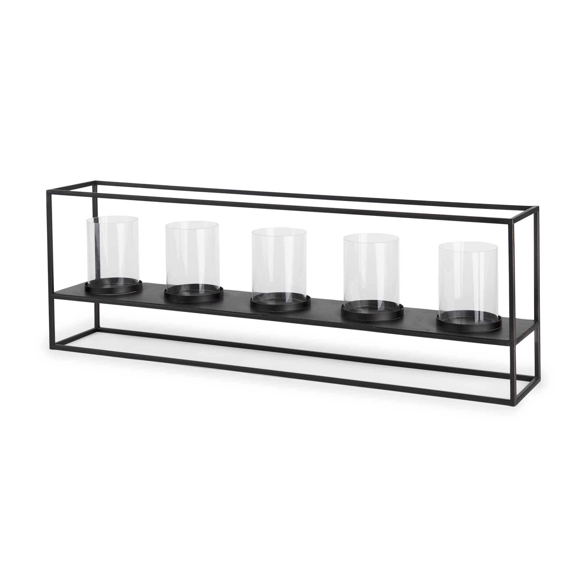 Mercana - Cindy Matte Black Metal Hurricane Glass Tabletop Candle Holder