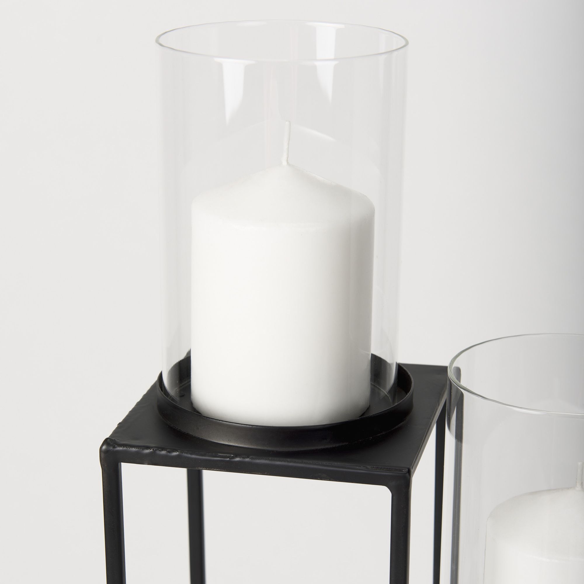 Mercana - Cindy 4-Tier Matte Black Metal with Hurricane Glass Pillar Candle Floor Lantern