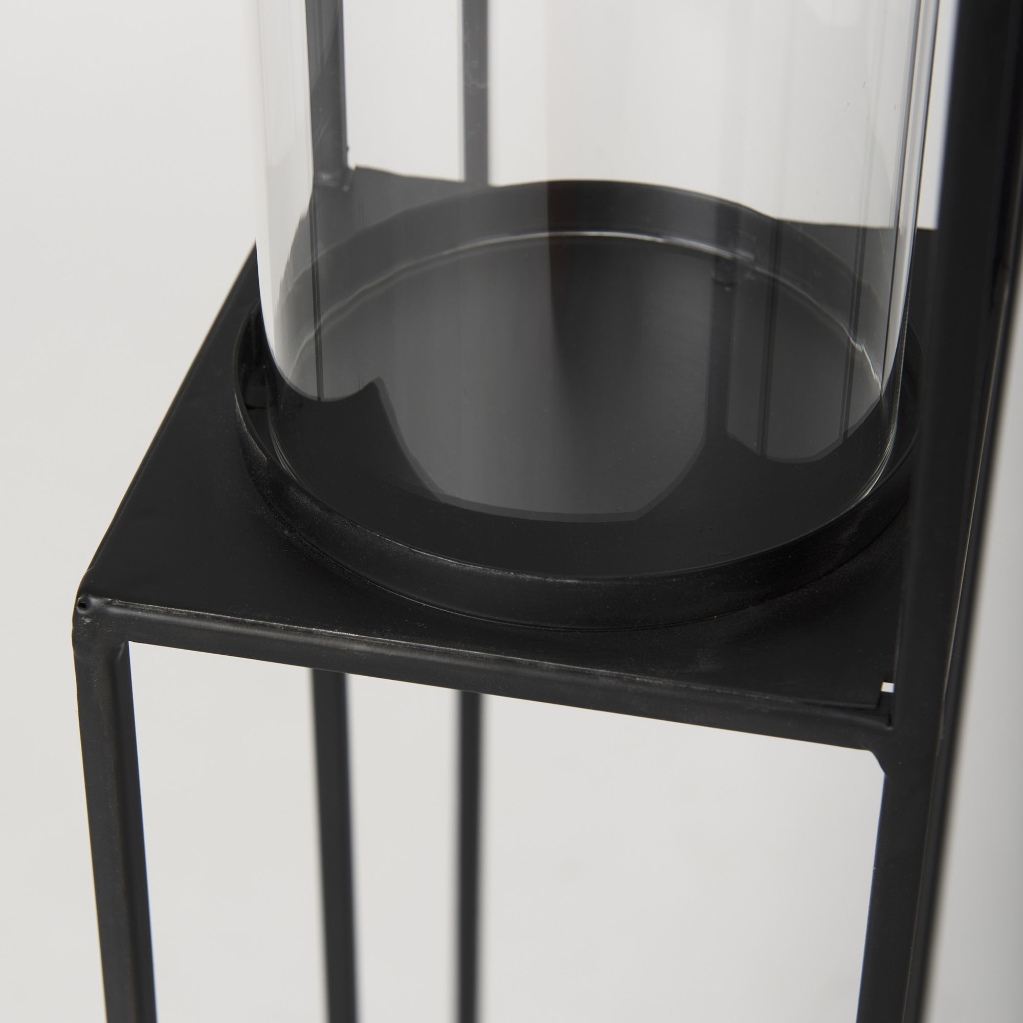 Mercana - Cindy 4-Tier Matte Black Metal with Hurricane Glass Pillar Candle Floor Lantern