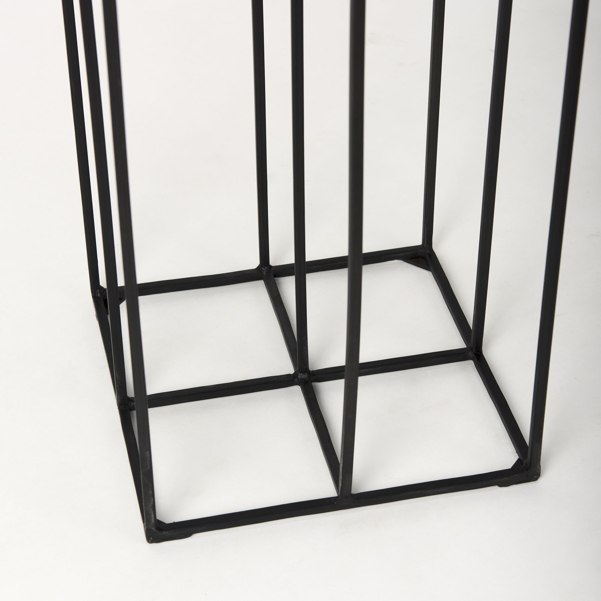 Mercana - Cindy 4-Tier Matte Black Metal with Hurricane Glass Pillar Candle Floor Lantern