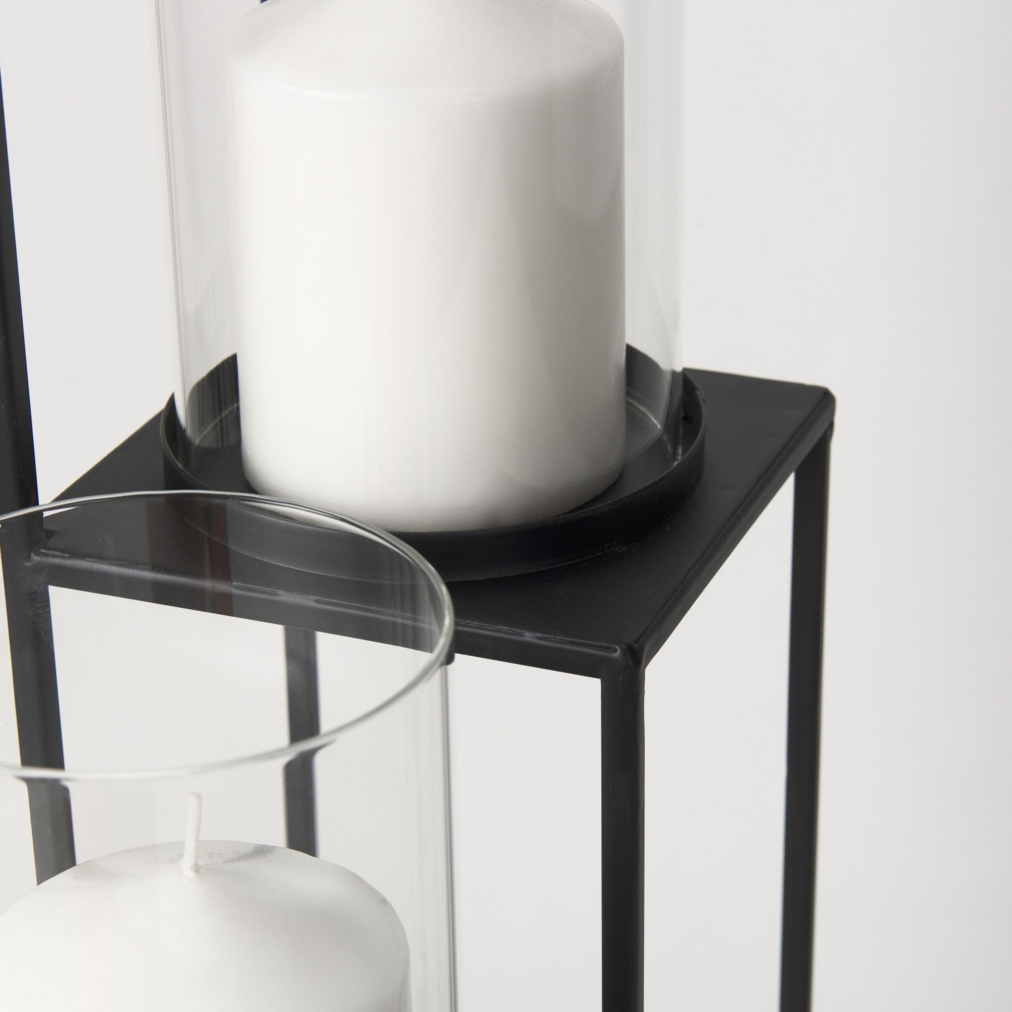 Mercana - Cindy 4-Tier Matte Black Metal with Hurricane Glass Pillar Candle Floor Lantern