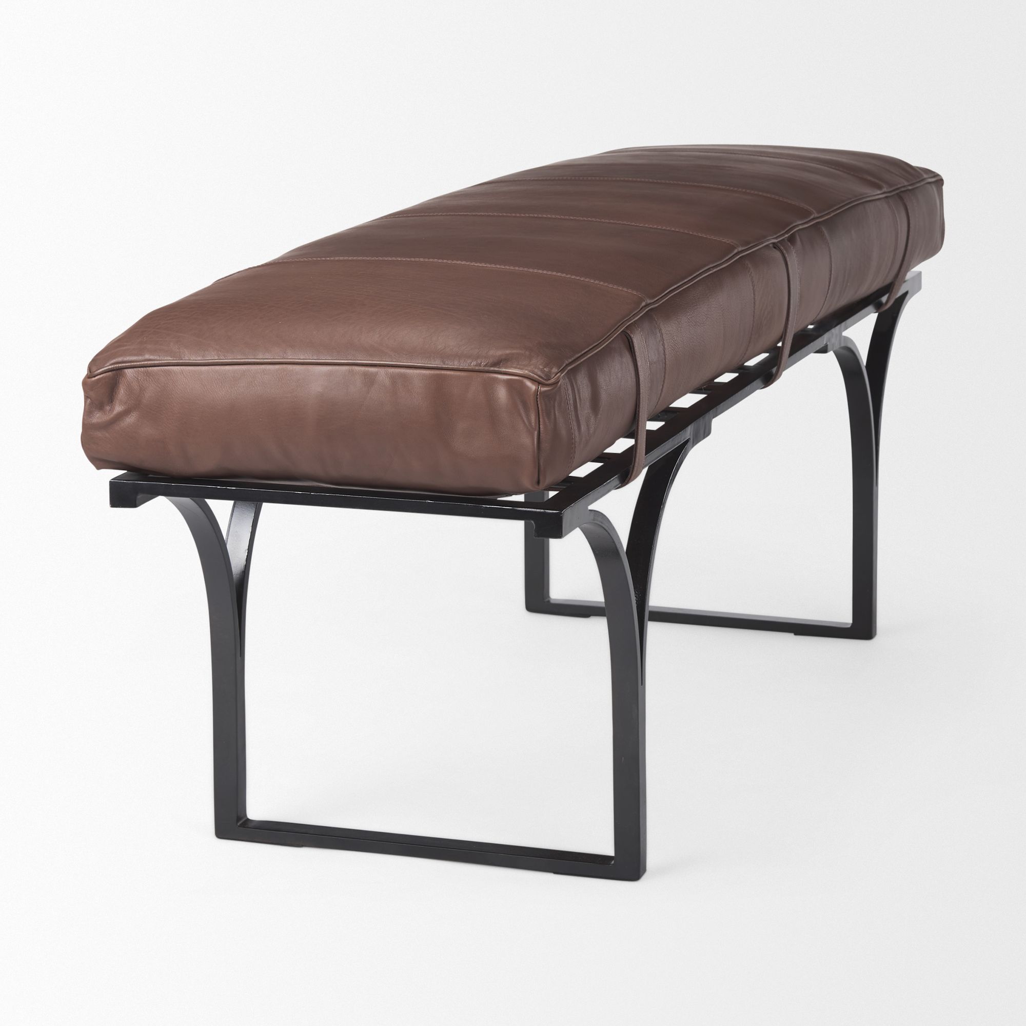 Mercana Jessie Bench with Black Metal Base - Dark Brown