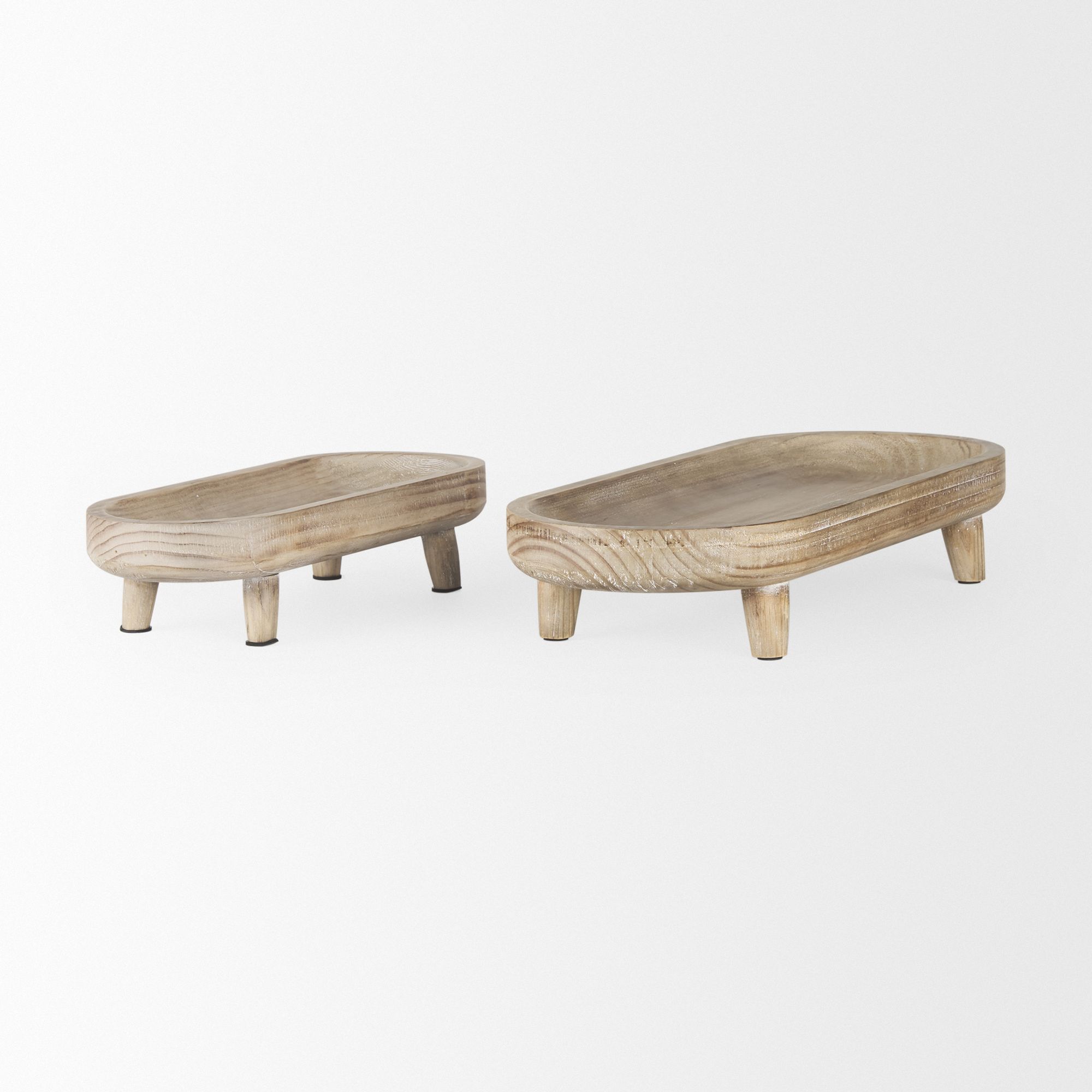 Mercana Carver Oblong Wood Footed Trays (Set of 2) - Whitewashed