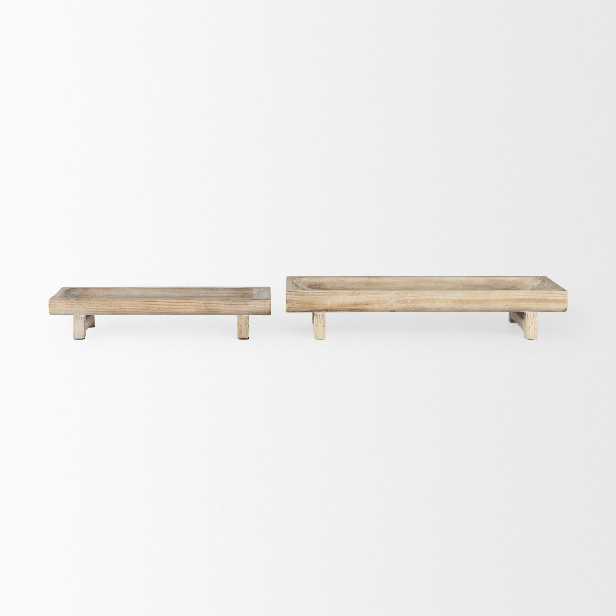 Mercana Carver Rectangular Wood Trays (Set of 2) - Whitewashed