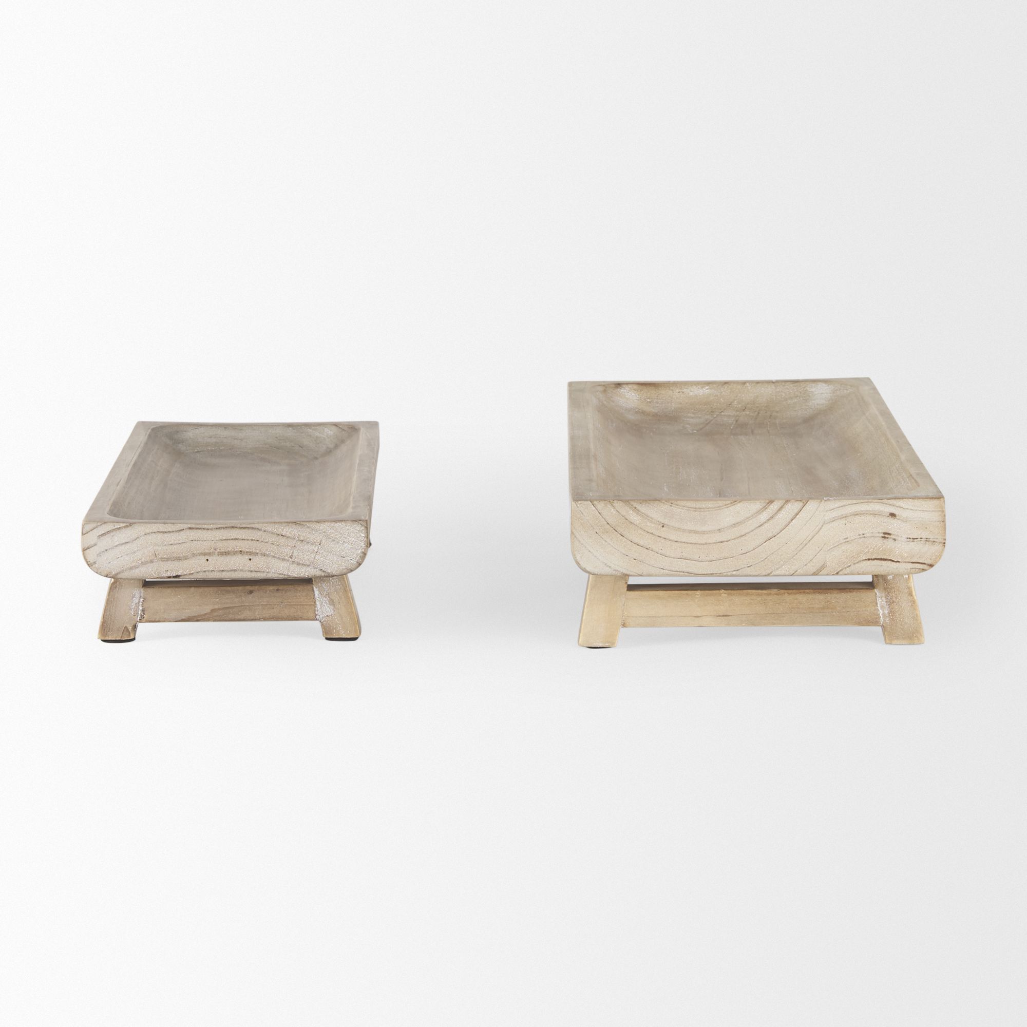 Mercana Carver Rectangular Wood Trays (Set of 2) - Whitewashed