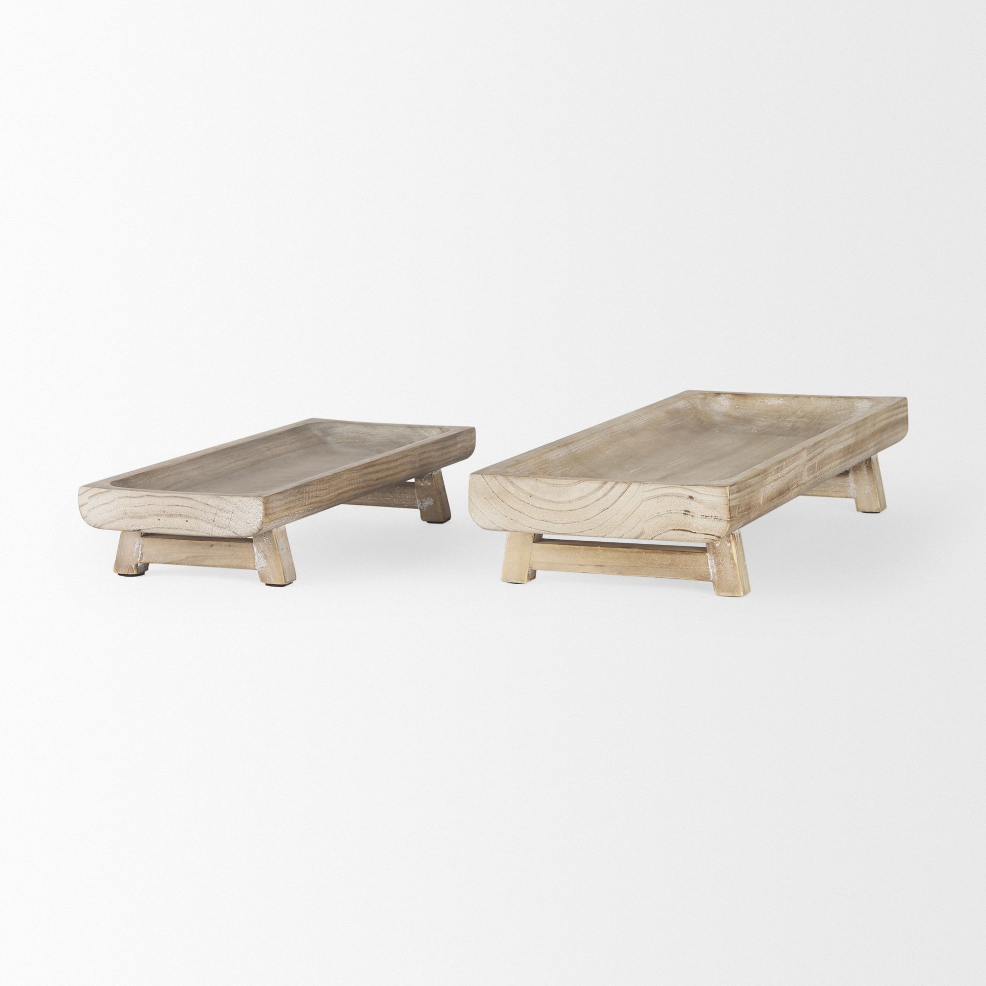 Mercana Carver Rectangular Wood Trays (Set of 2) - Whitewashed