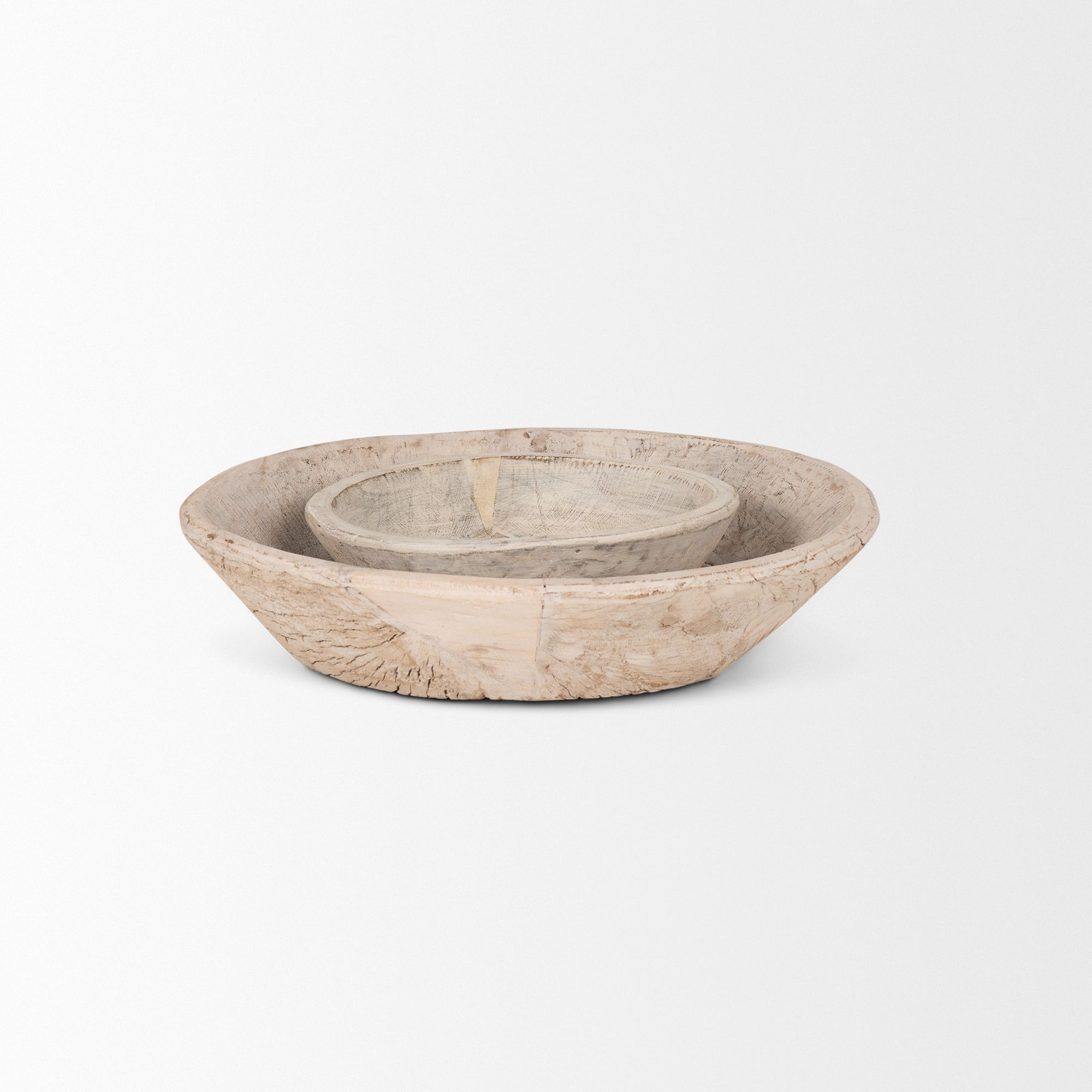 Mercana Nikita Light-Wash Reclaimed Wood Bowls (Set of 2) - Light-Wash