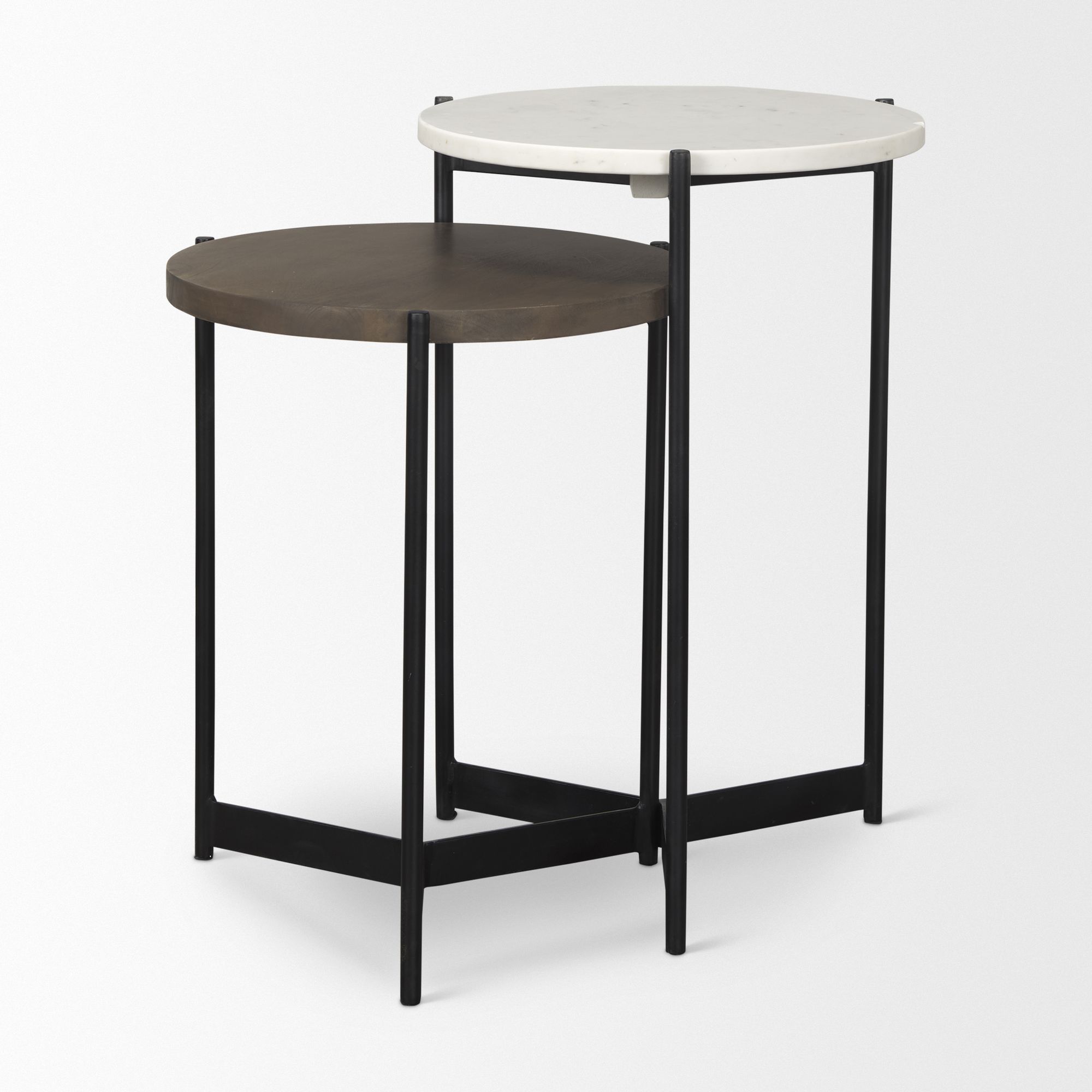 Mercana Larkin Round End Table - Dark Brown/White