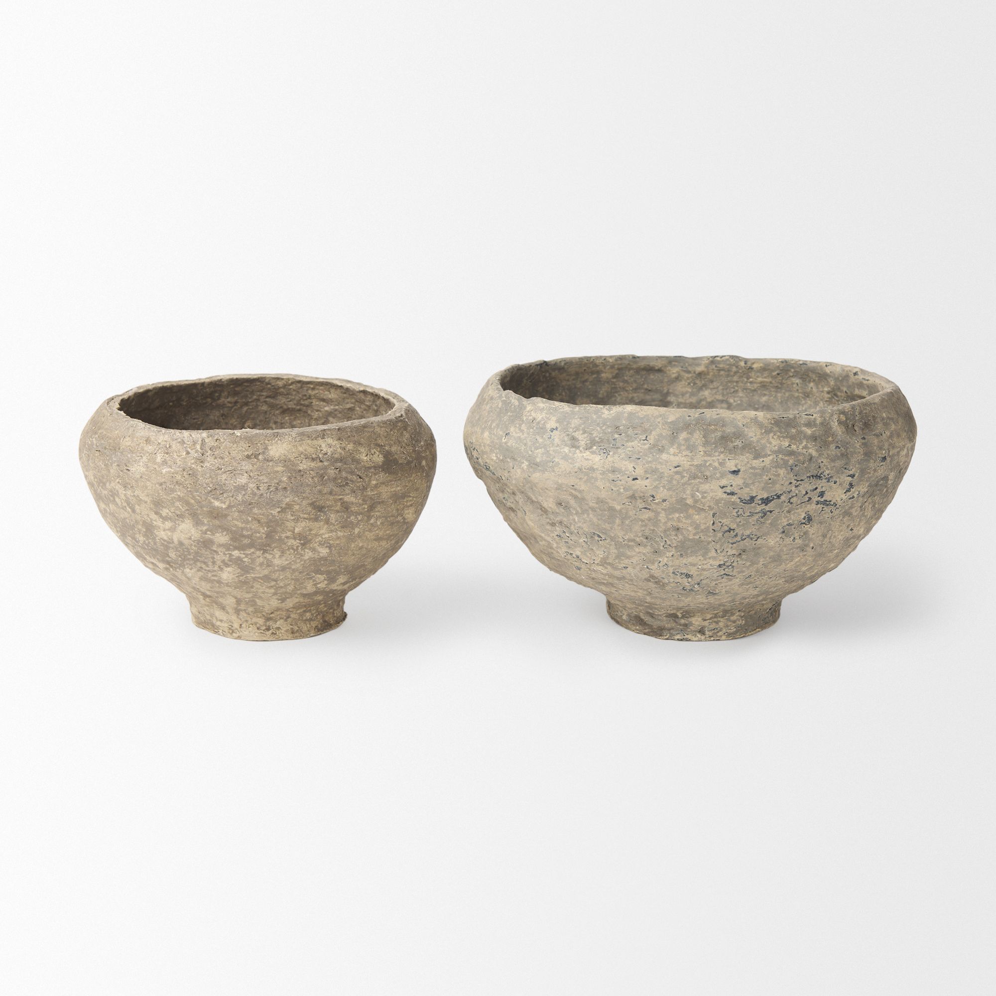 Mercana Sonu Paper Mache Half-Pot Bowls (Set of 2) - Gray