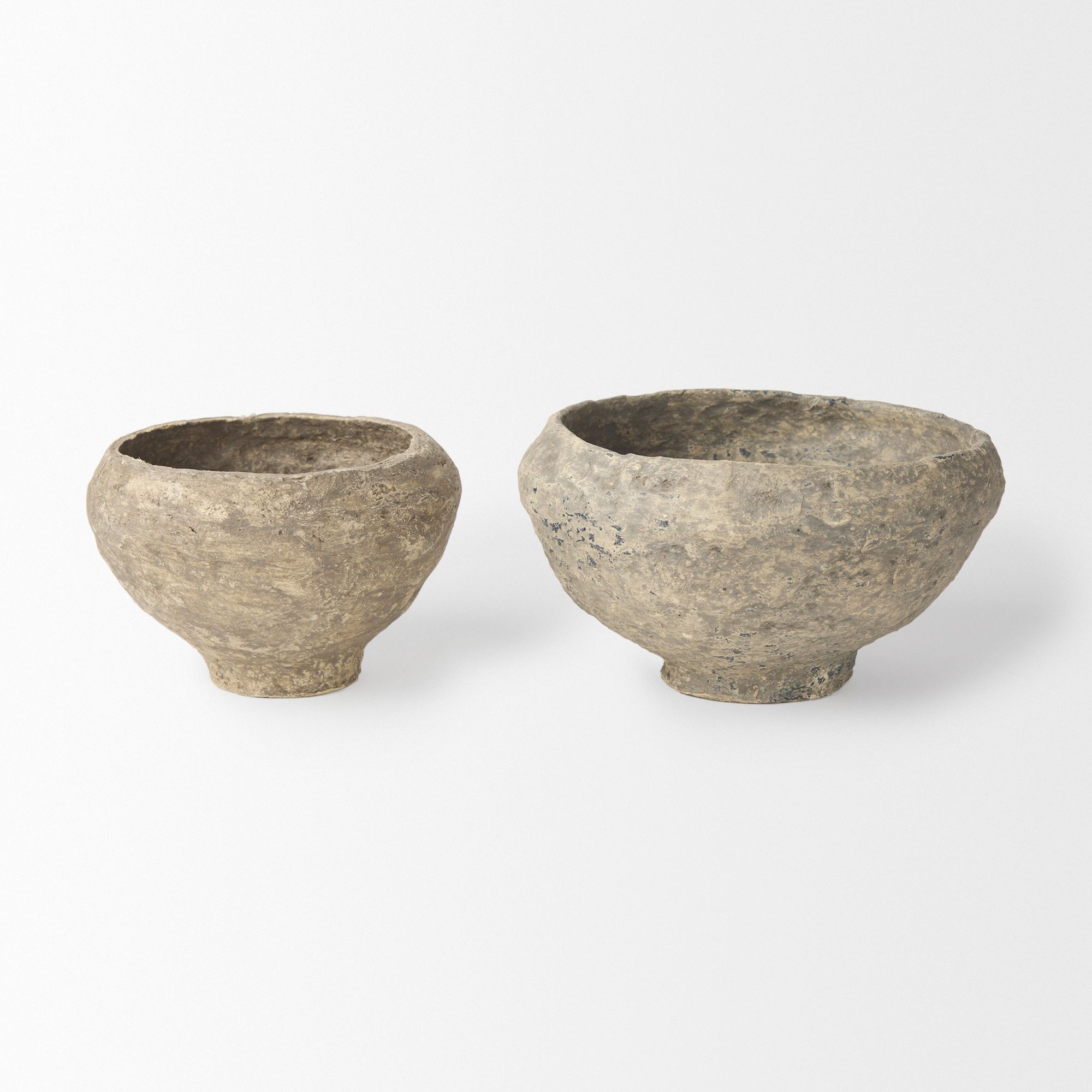 Mercana Sonu Paper Mache Half-Pot Bowls (Set of 2) - Gray